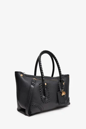 Alexander McQueen Black Leather Whipstitch Tote with Strap
