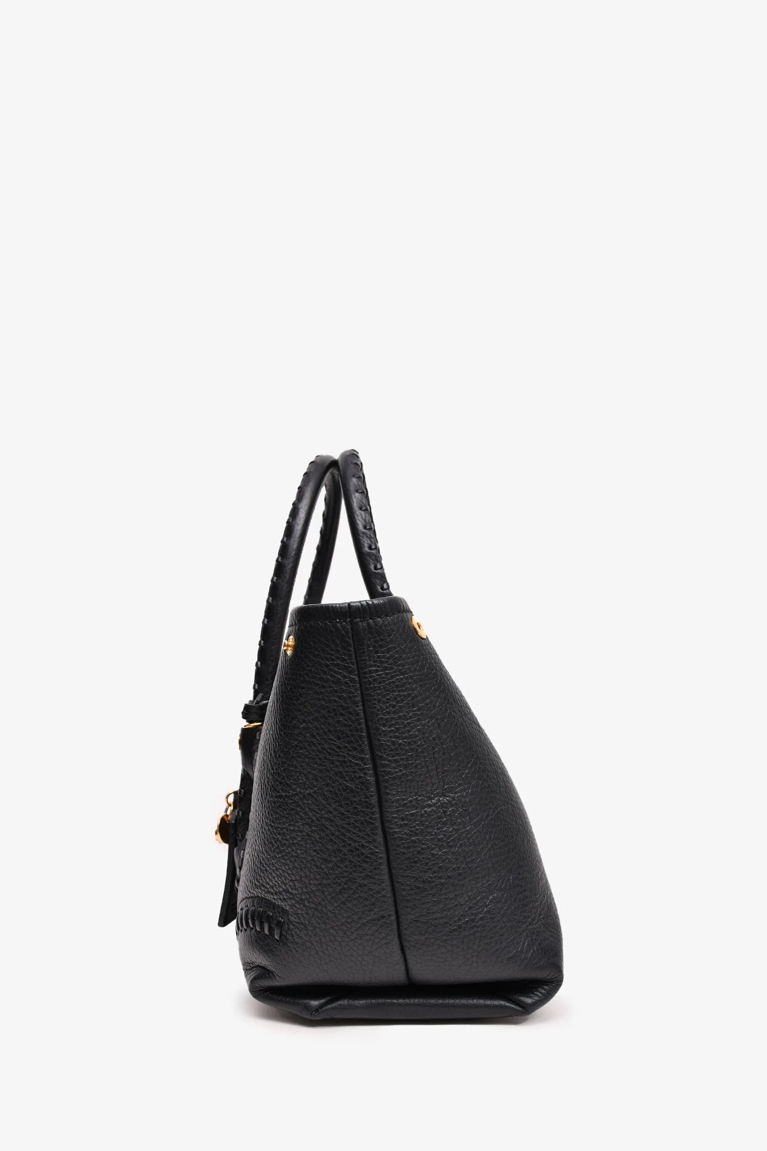 Alexander McQueen Black Leather Whipstitch Tote with Strap
