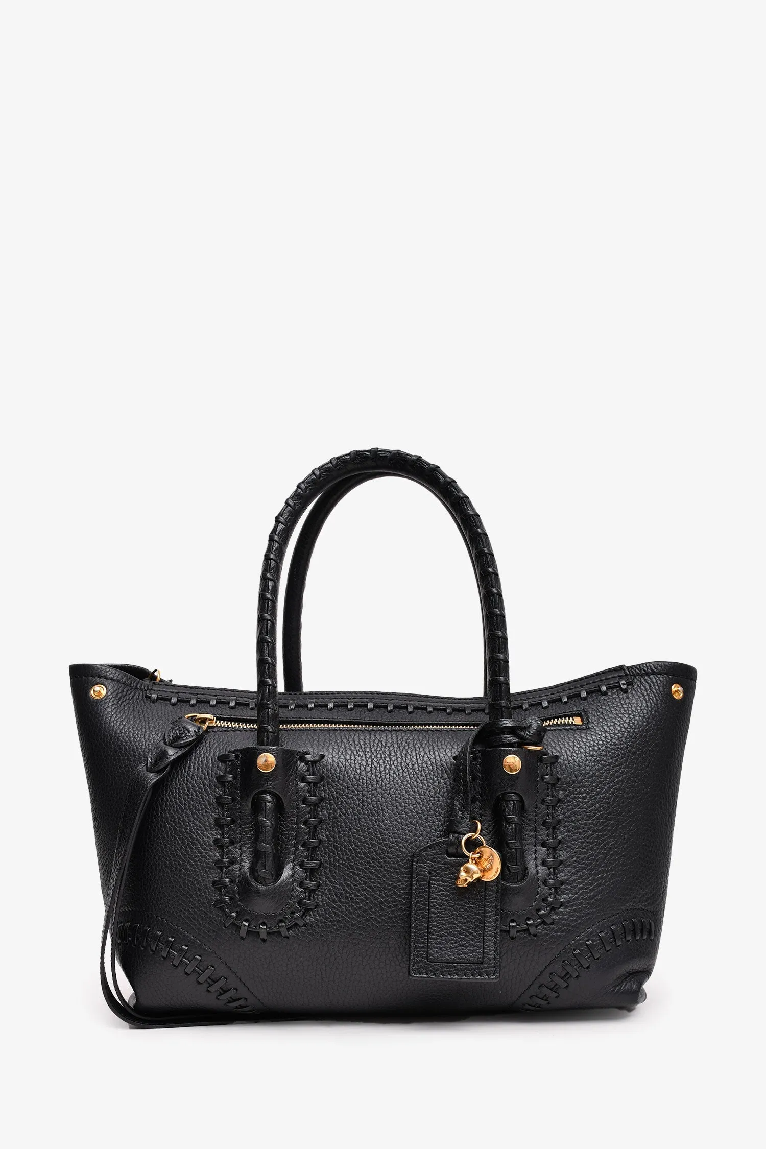 Alexander McQueen Black Leather Whipstitch Tote with Strap