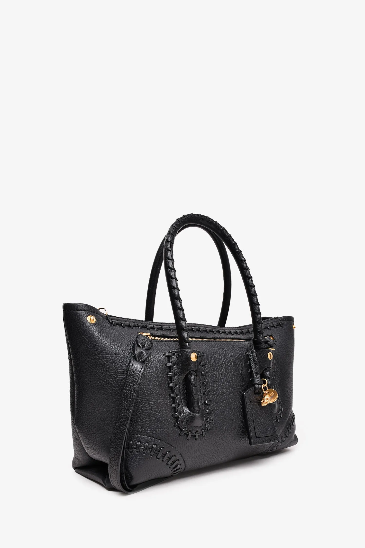 Alexander McQueen Black Leather Whipstitch Tote with Strap
