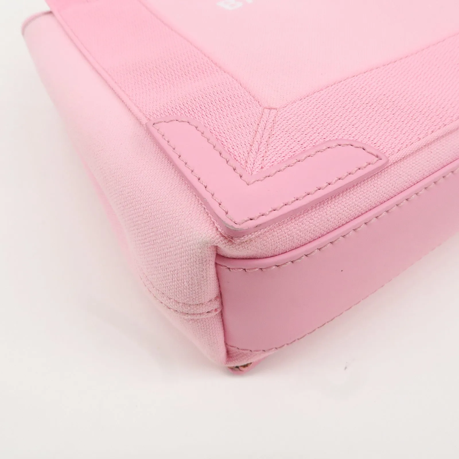 BALENCIAGA Canvas Leather Navy Cabas XS 2Way Tote Bag Pink 390346