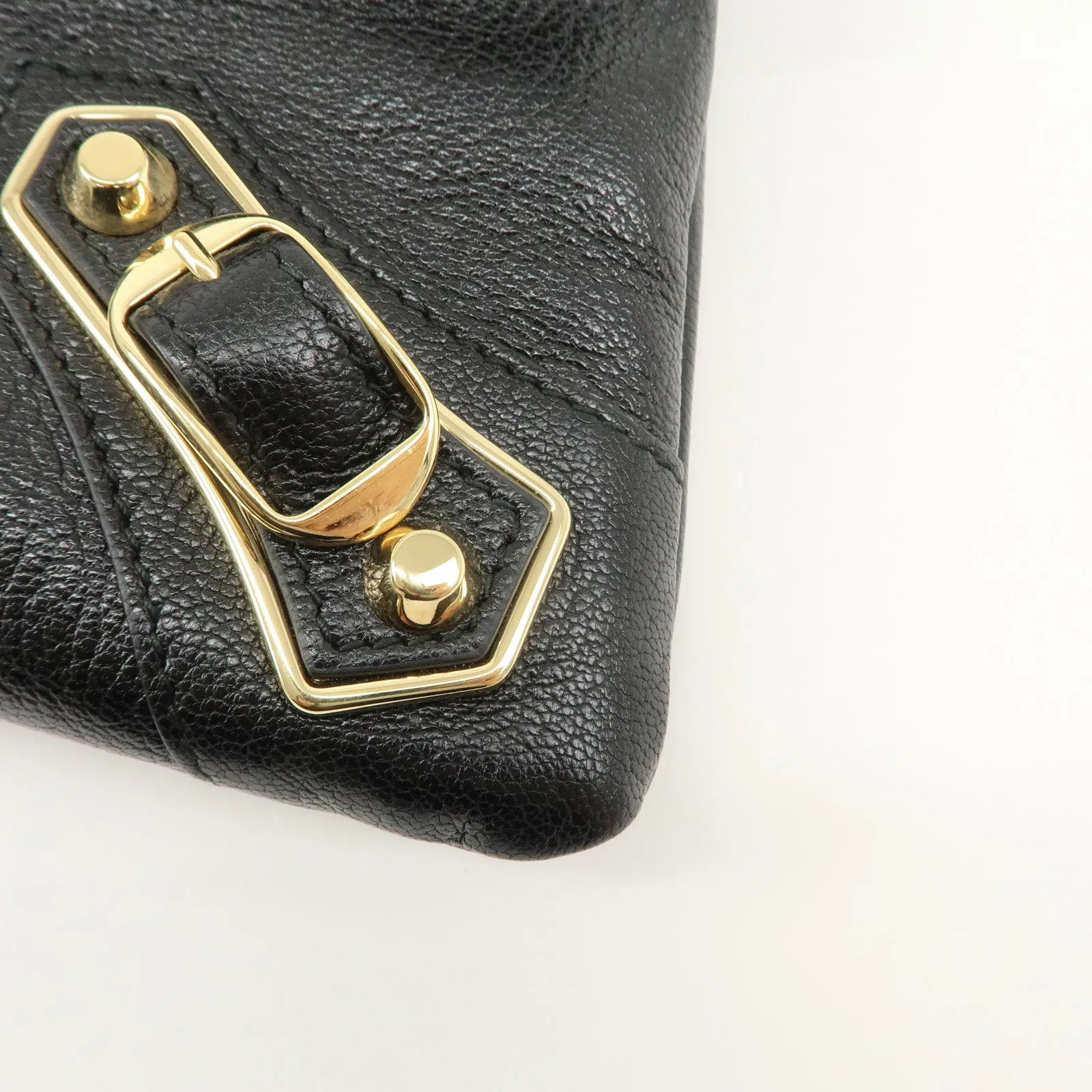 BALENCIAGA Leather Classic Envelope Clutch Bag Black 390167