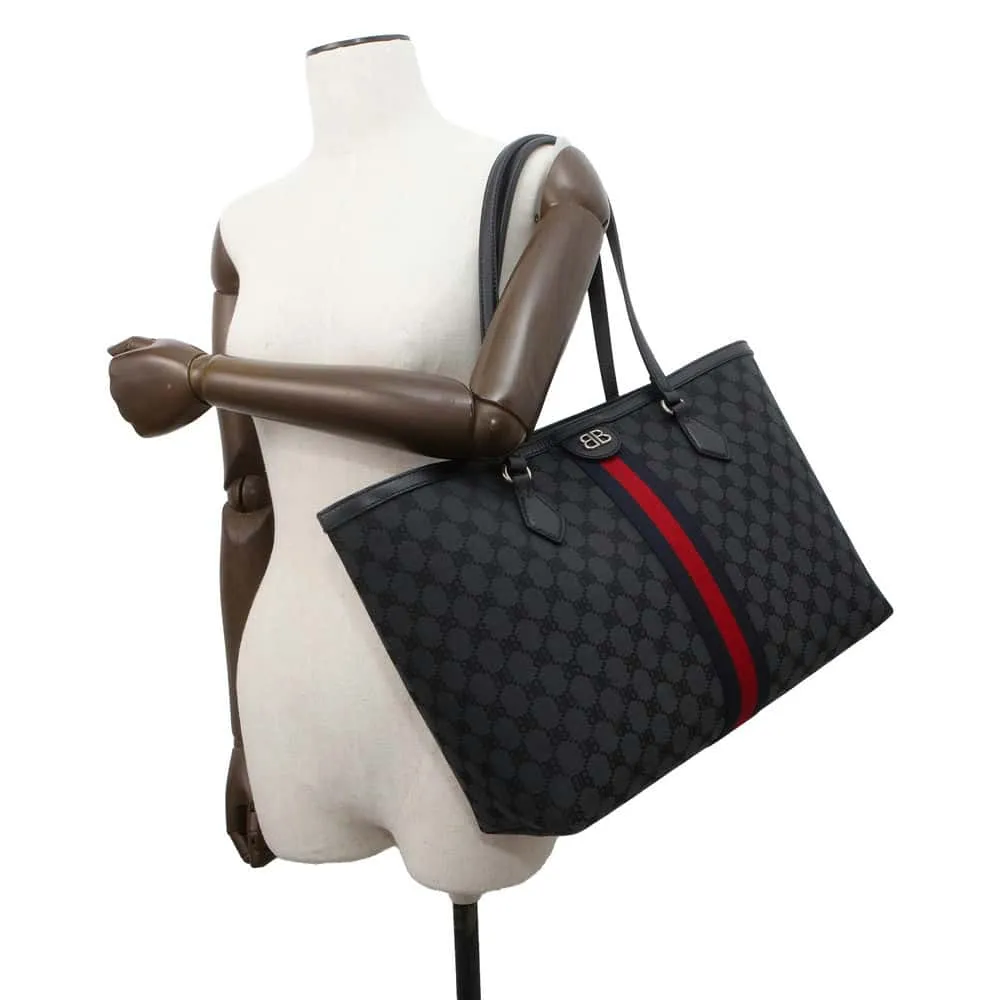 BALENCIAGA The Hacker Project Tote Bag Gucci Collaboration Black 680125 Canvas Leather Size Medium
