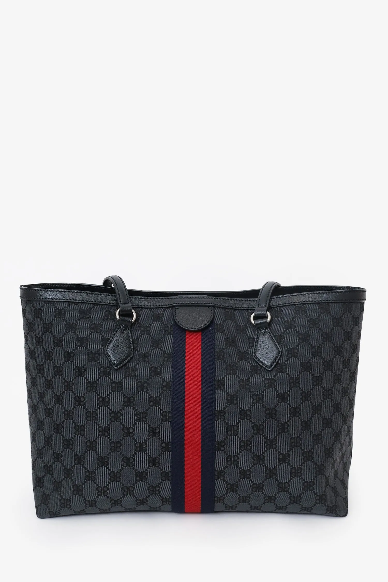 Balenciaga x Gucci Black BB Monogram Web Graffiti Medium Ophidia Shopping Tote