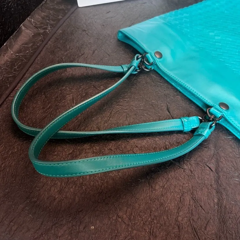 Bottega Veneta Green Woven Tote Bag 32cm