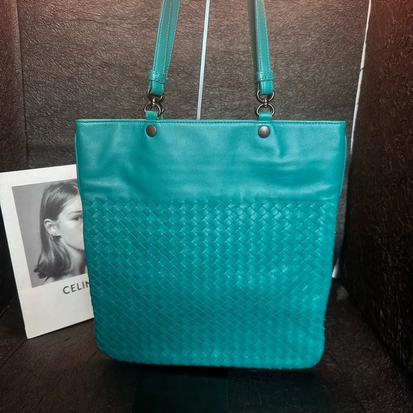 Bottega Veneta Green Woven Tote Bag 32cm