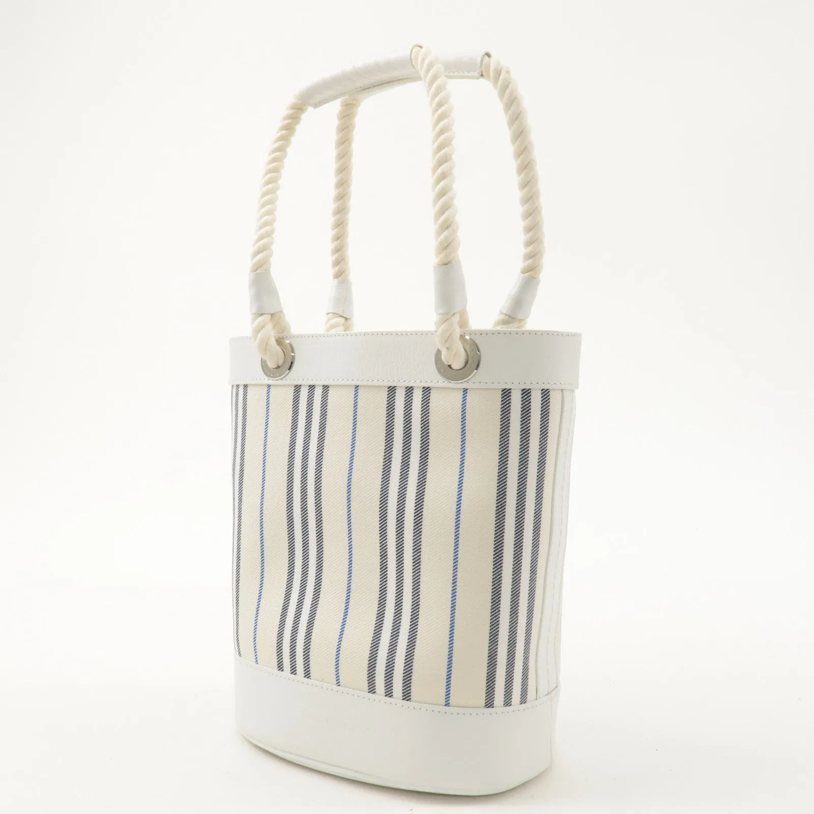 BURBERRY Canvas Leather Tote Bag Hand Bag White Stripe