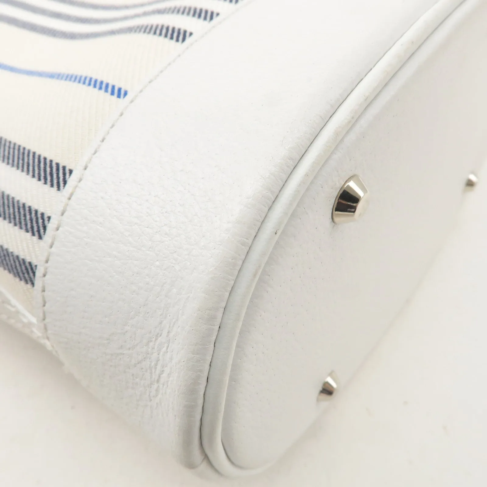 BURBERRY Canvas Leather Tote Bag Hand Bag White Stripe