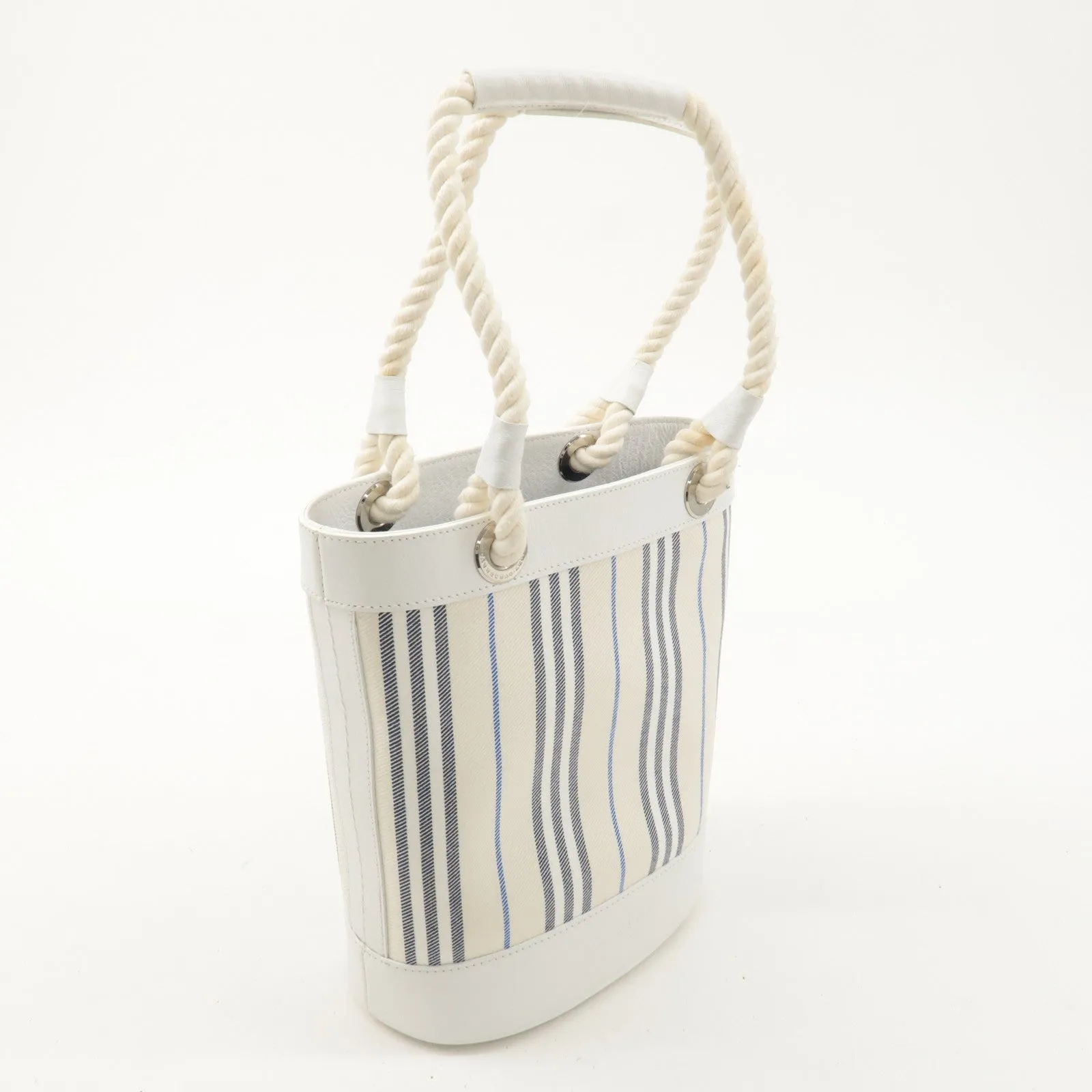 BURBERRY Canvas Leather Tote Bag Hand Bag White Stripe