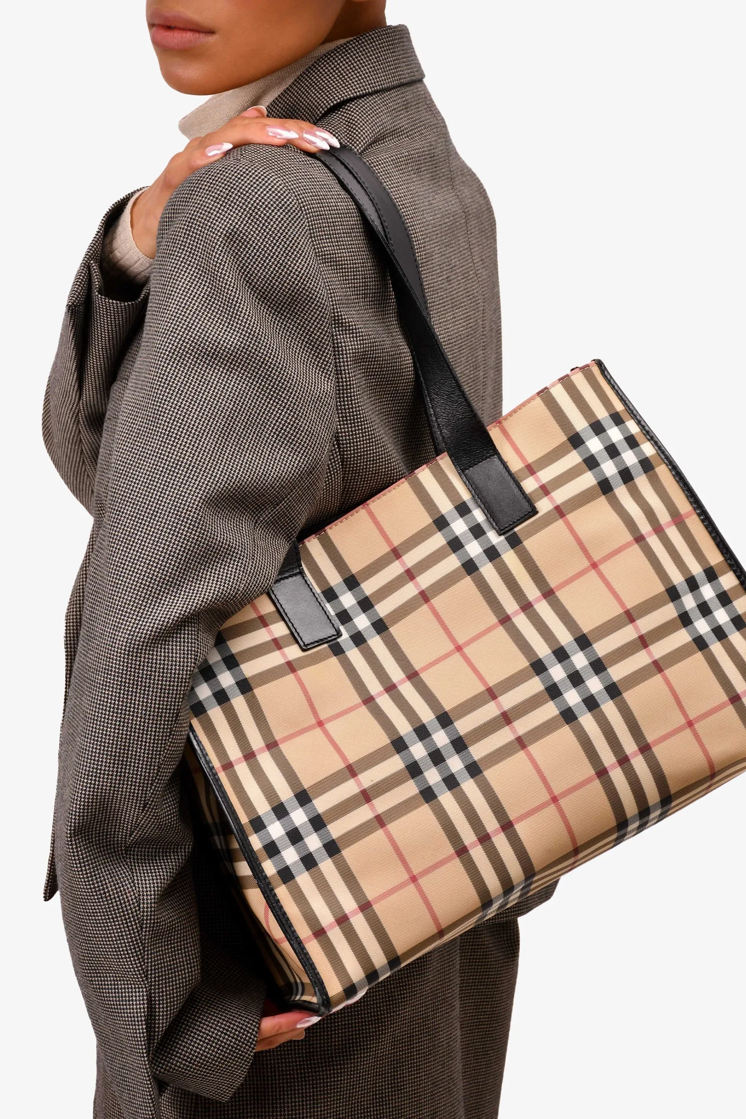 Burberry Coated Canvas Nova Check Tote (As Is)