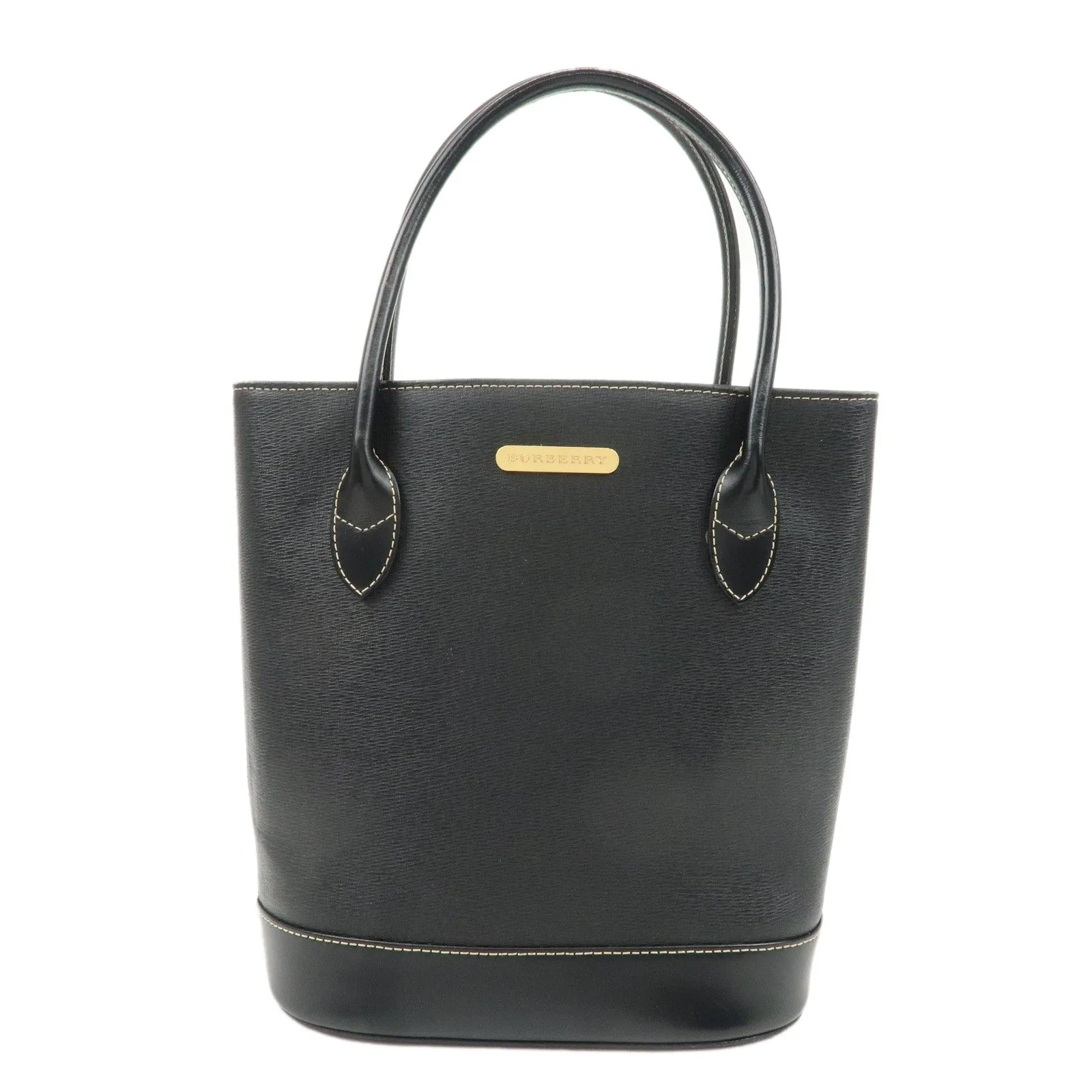 BURBERRY Logo Leather Tote Bag Hand Bag Black