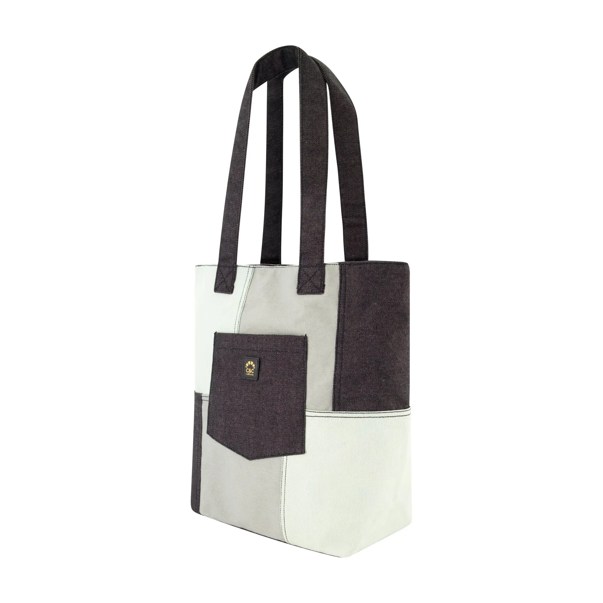 C & C California Denim Patchwork Tote with Pocket