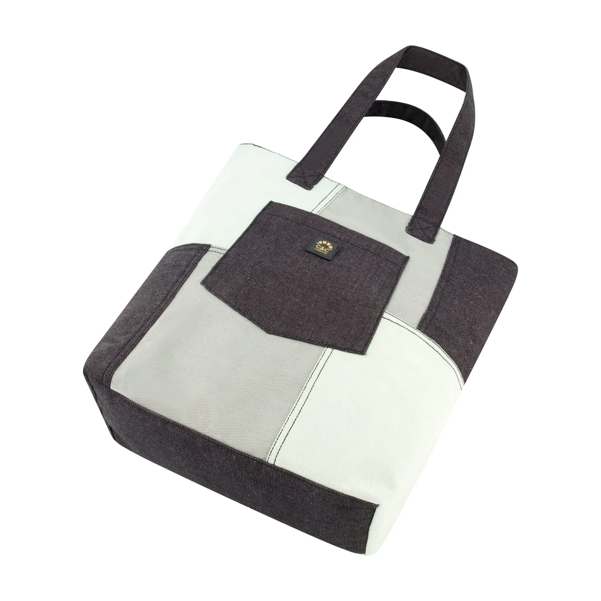 C & C California Denim Patchwork Tote with Pocket