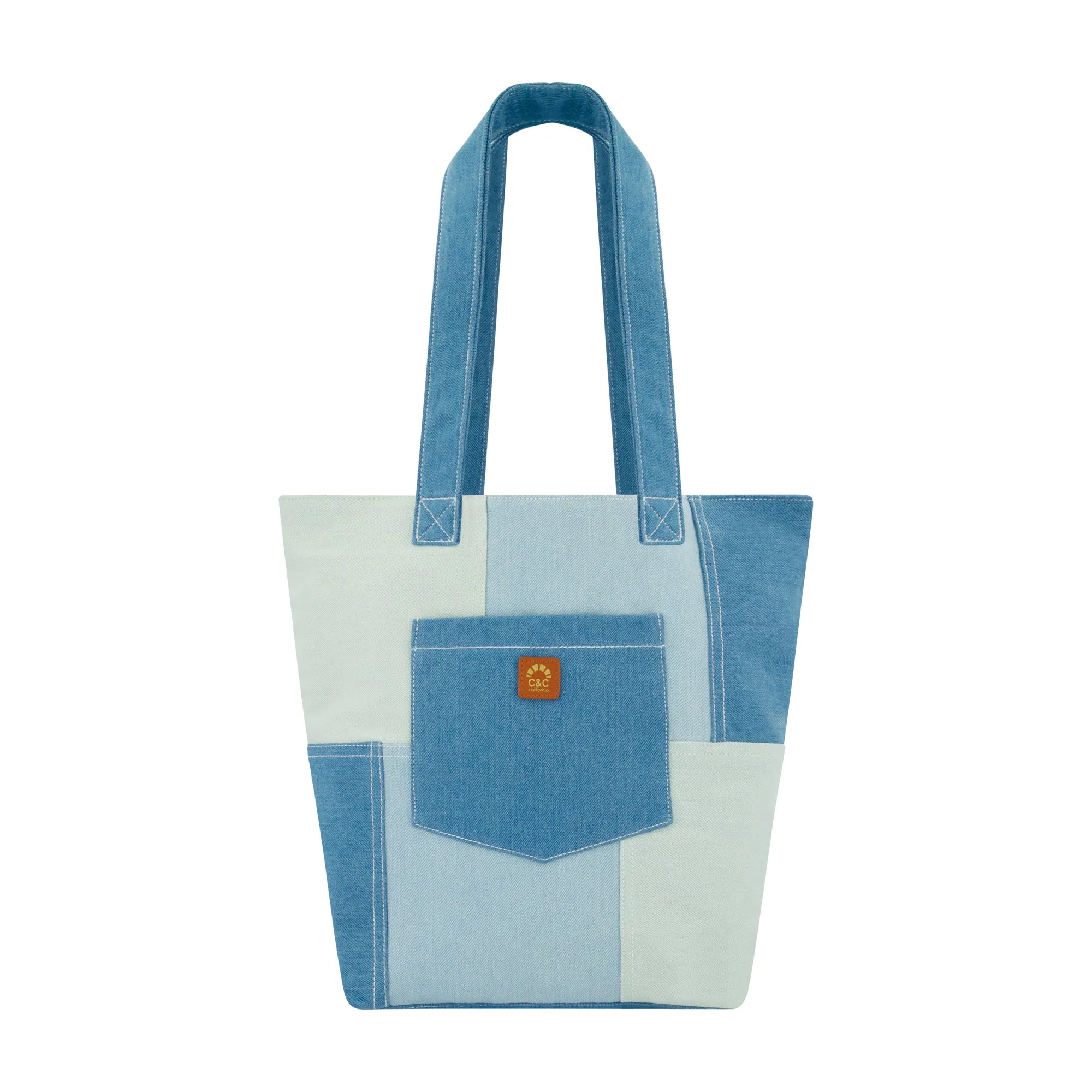 C & C California Denim Patchwork Tote with Pocket