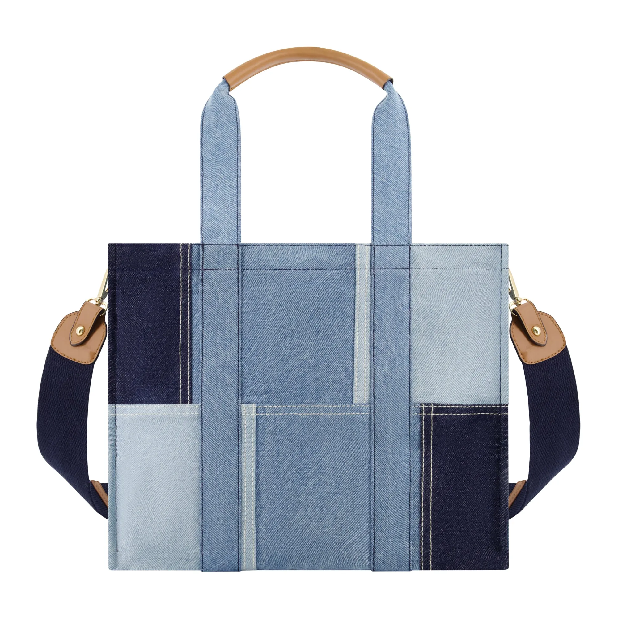 C & C California Medium Denim Patchwork Tote with Pocket