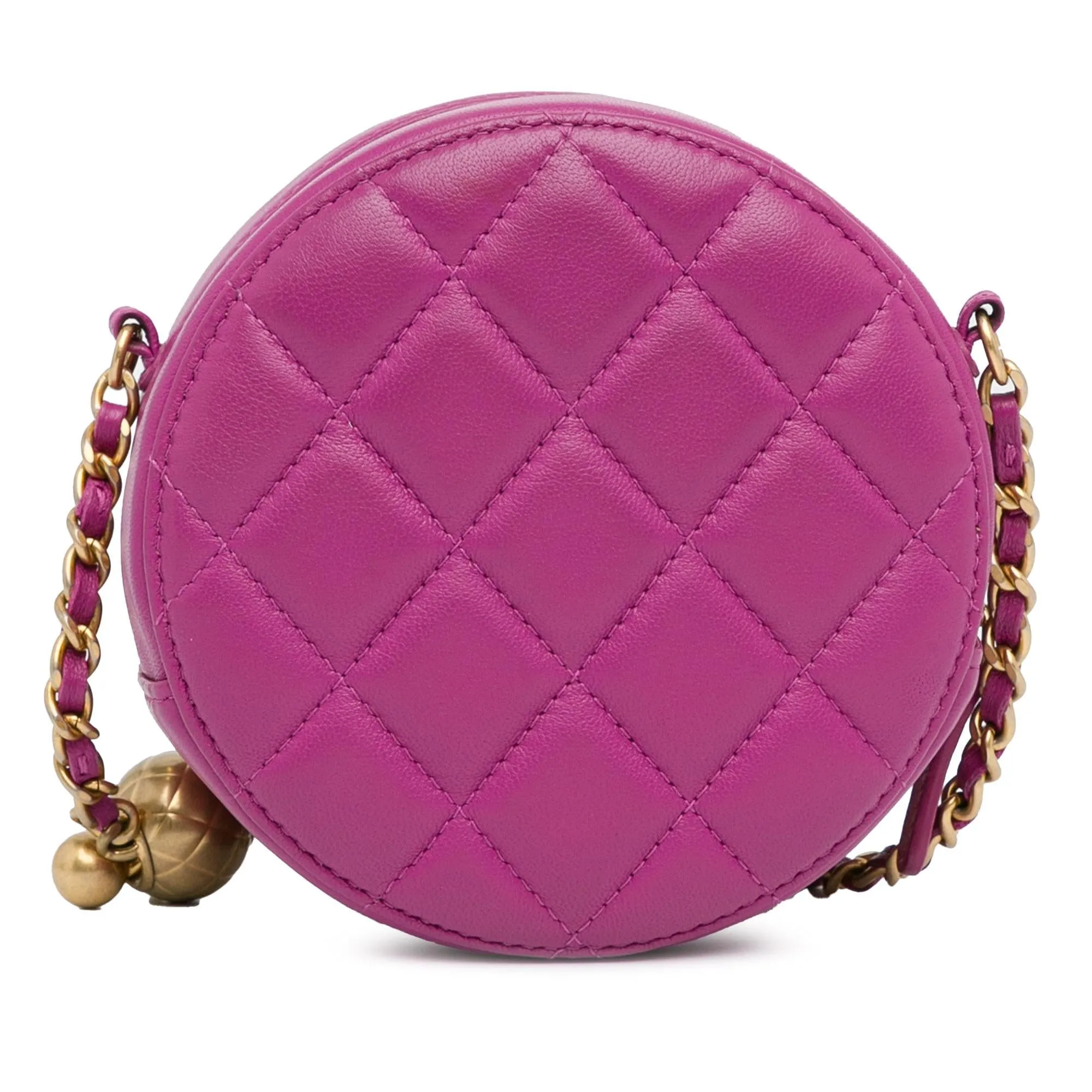 Chanel CC Quilted Lambskin Pearl Crush Round Clutch with Chain (SHG-y8BBxN)