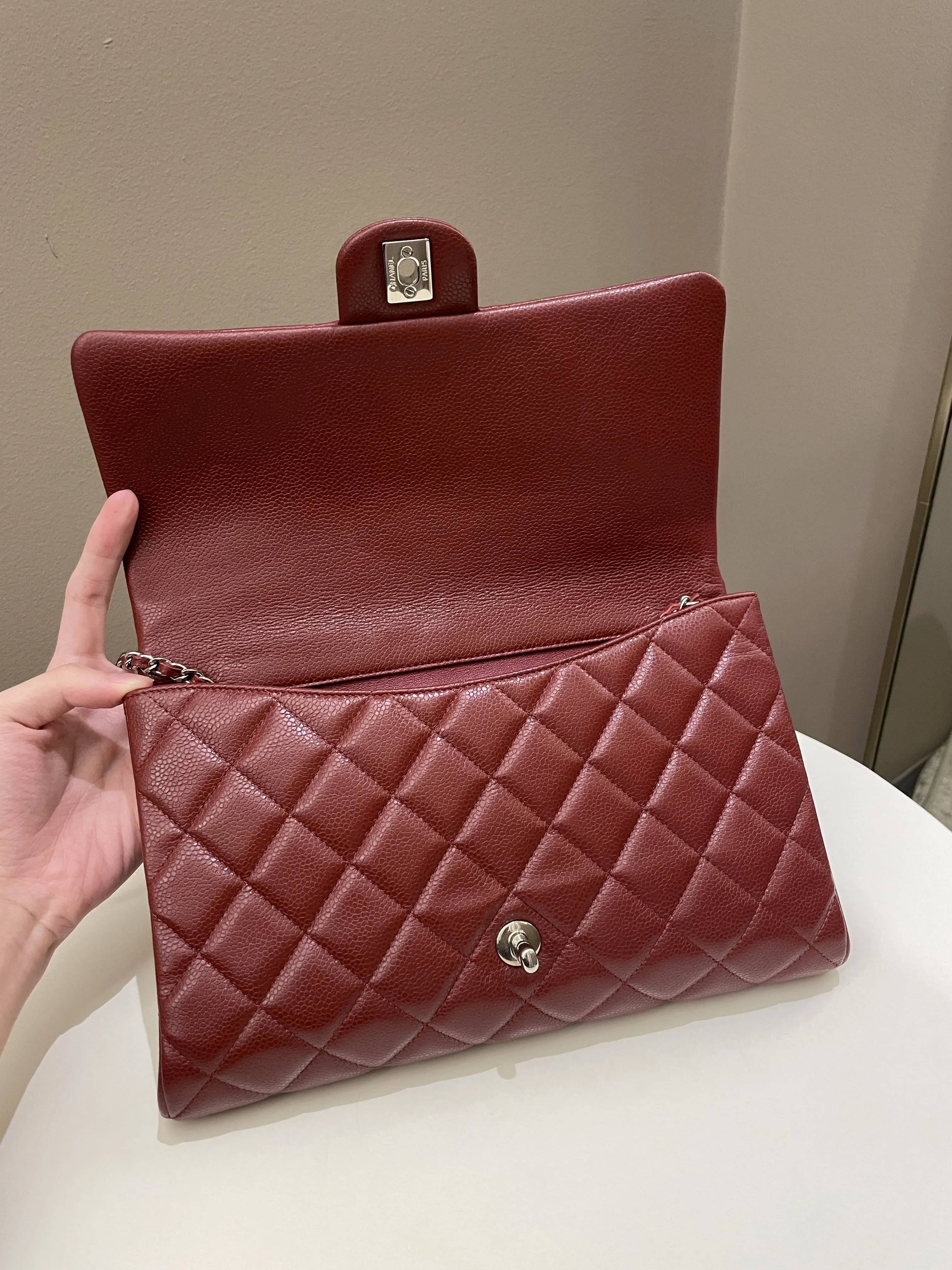 Chanel Quilted Timeless Flap Clutch Bag Burgundy Caviar