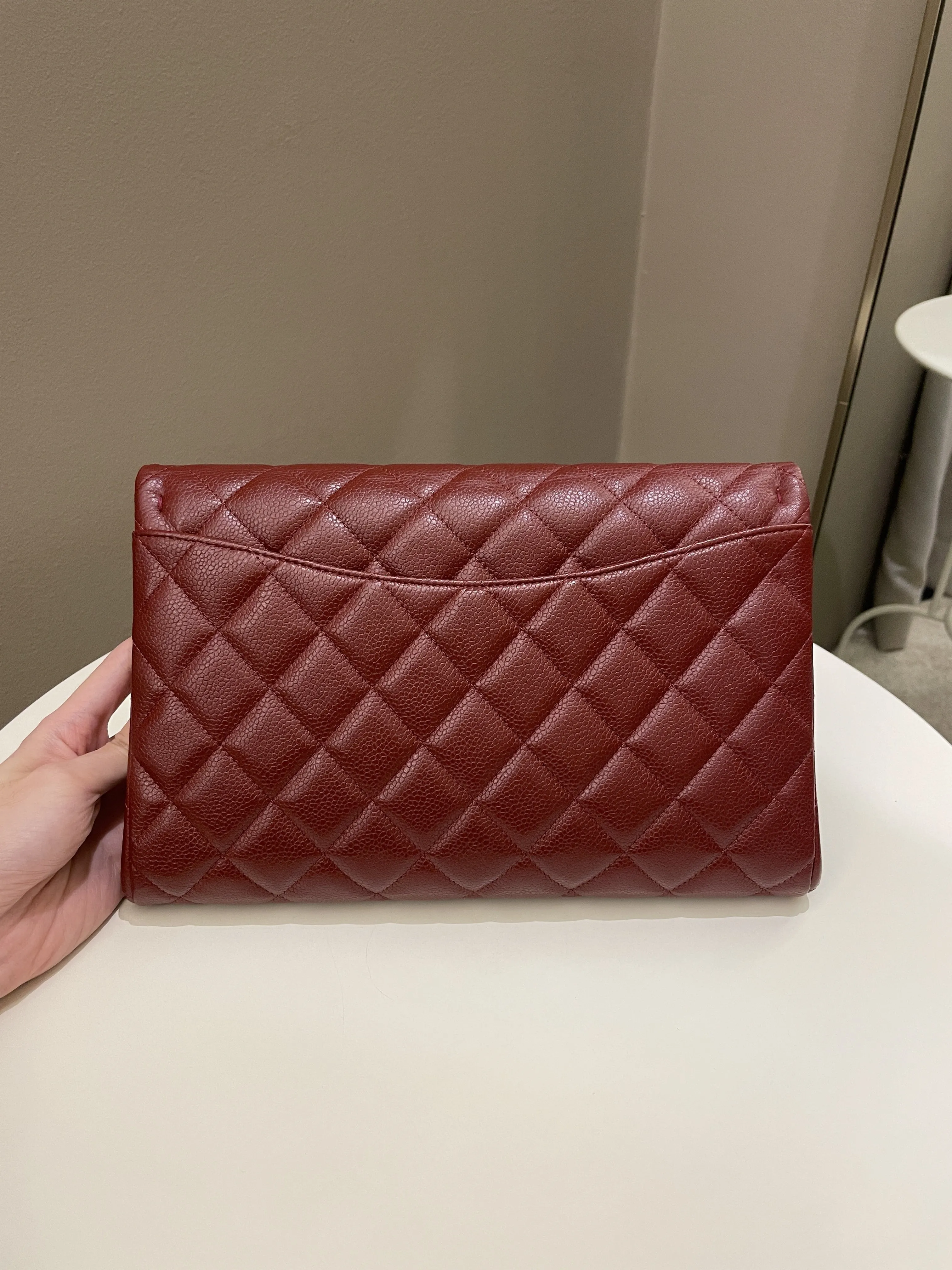 Chanel Quilted Timeless Flap Clutch Bag Burgundy Caviar