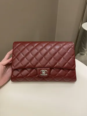 Chanel Quilted Timeless Flap Clutch Bag Burgundy Caviar