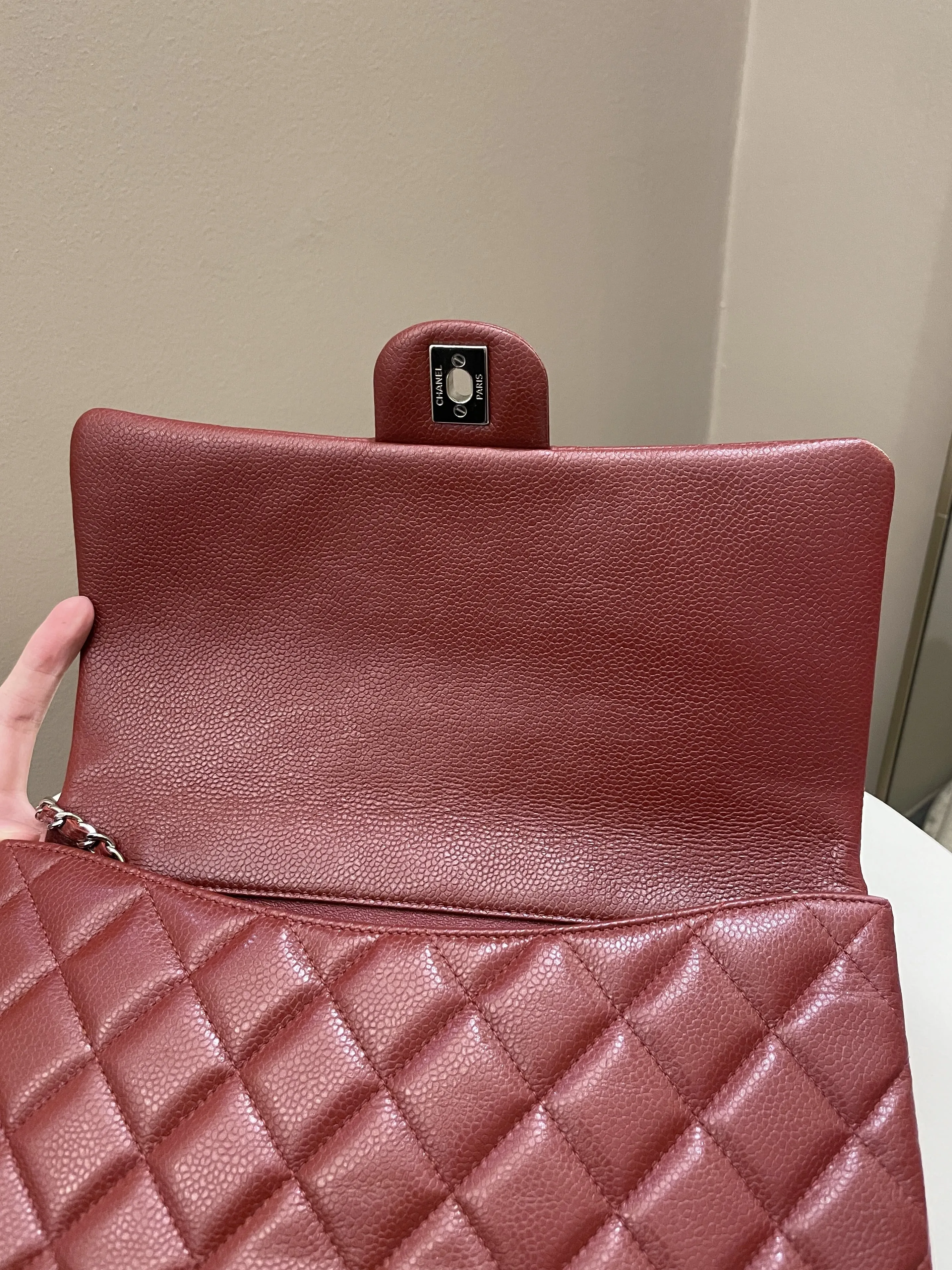 Chanel Quilted Timeless Flap Clutch Bag Burgundy Caviar