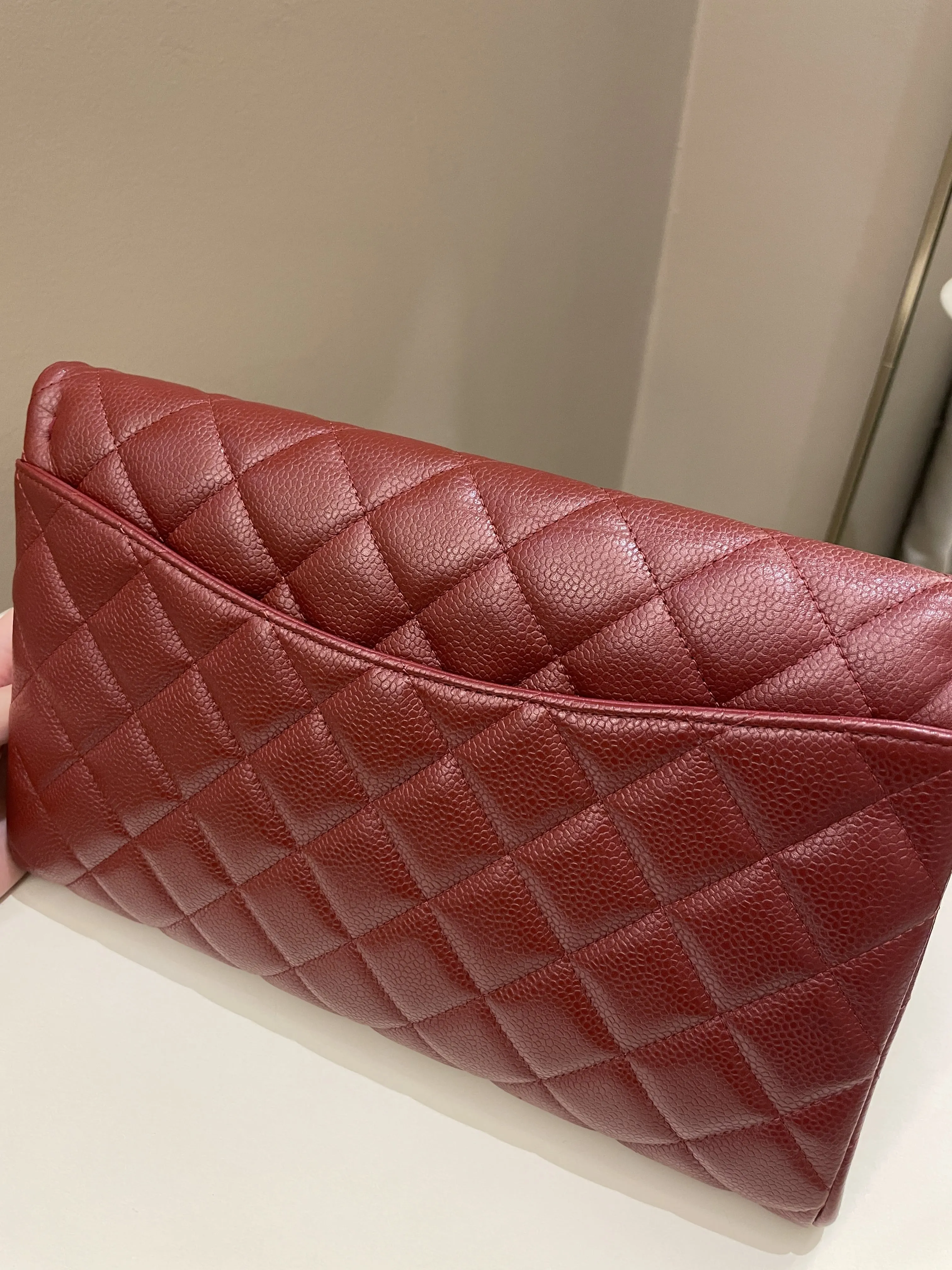 Chanel Quilted Timeless Flap Clutch Bag Burgundy Caviar