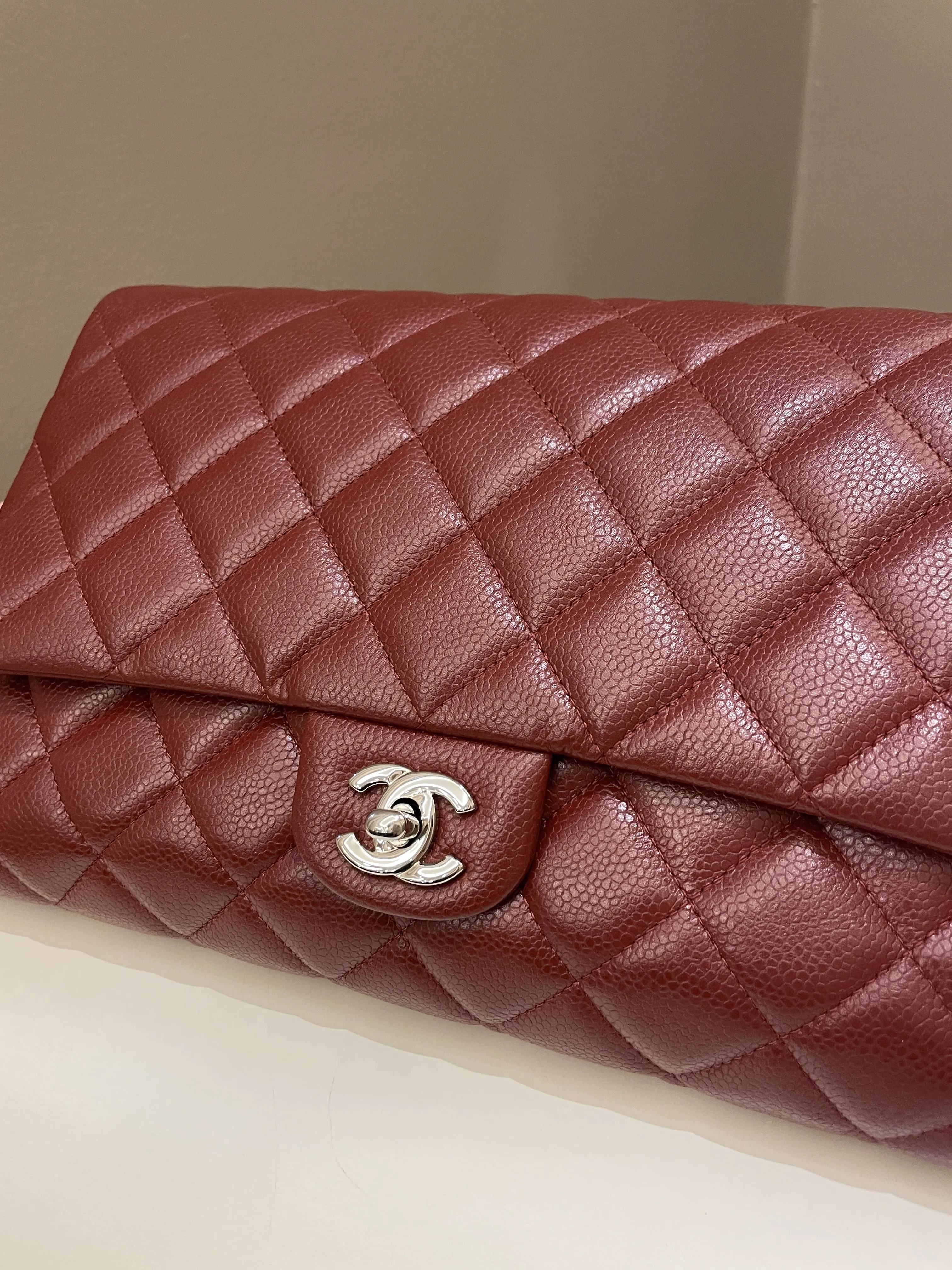 Chanel Quilted Timeless Flap Clutch Bag Burgundy Caviar