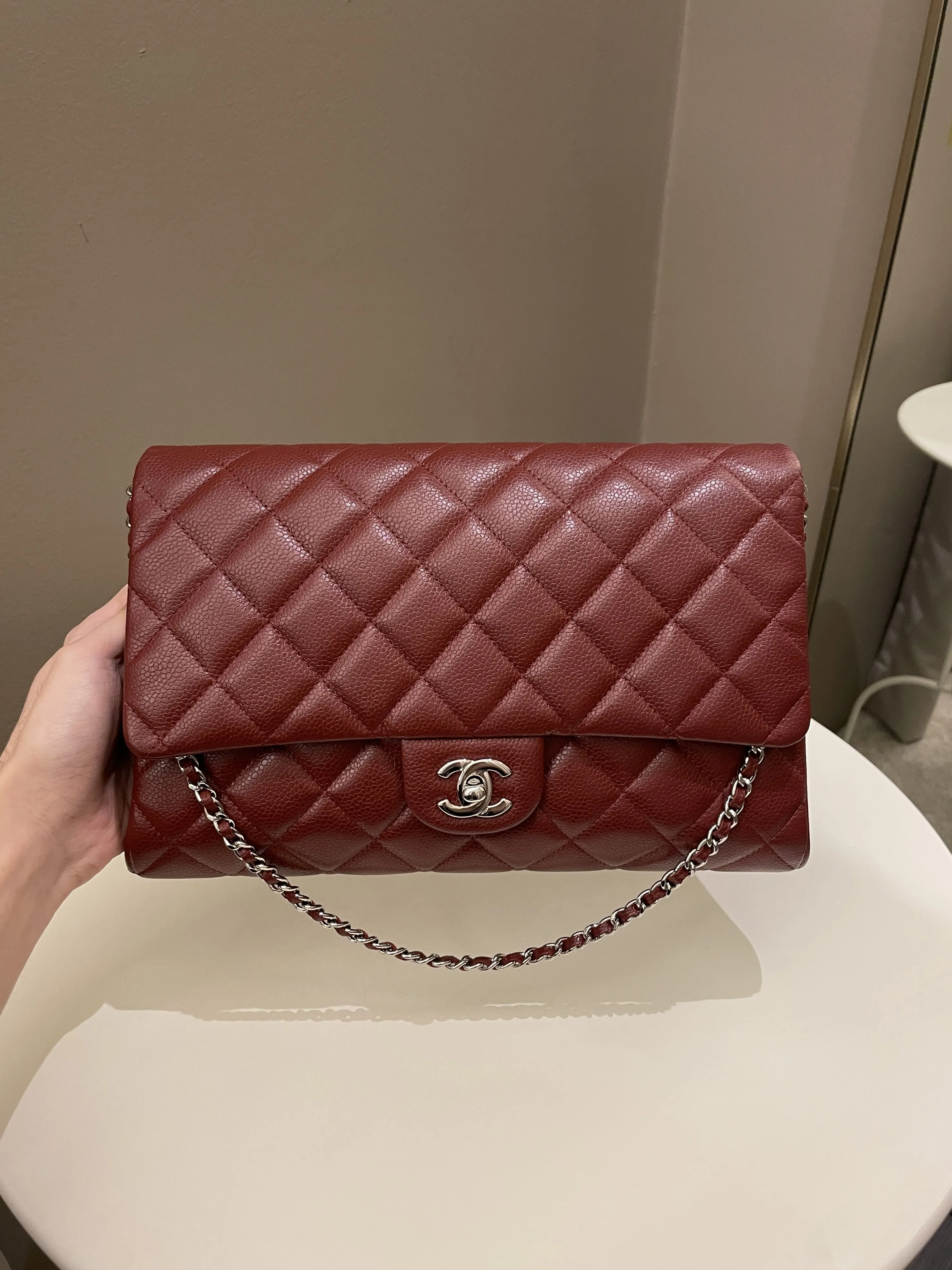 Chanel Quilted Timeless Flap Clutch Bag Burgundy Caviar