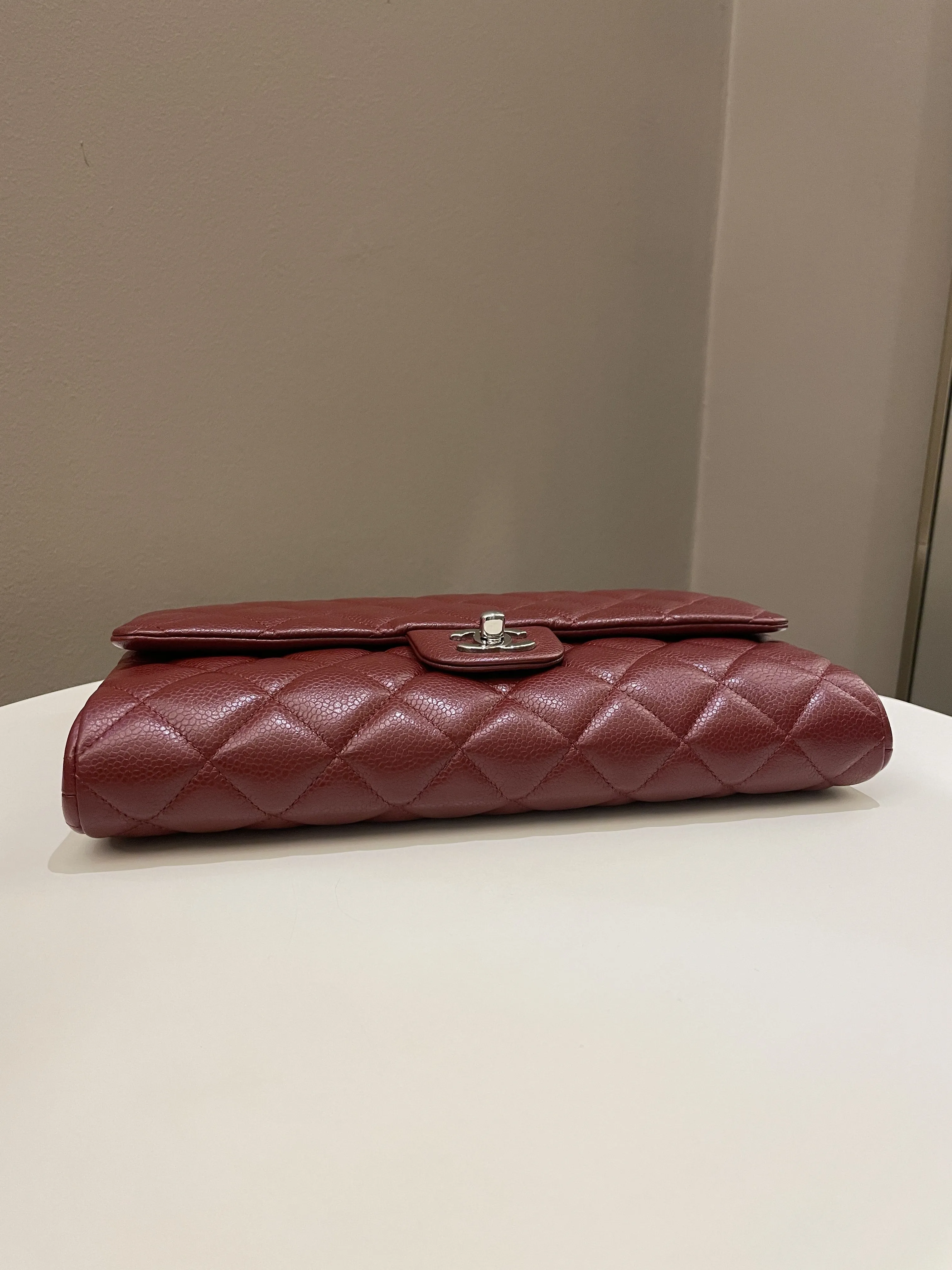 Chanel Quilted Timeless Flap Clutch Bag Burgundy Caviar
