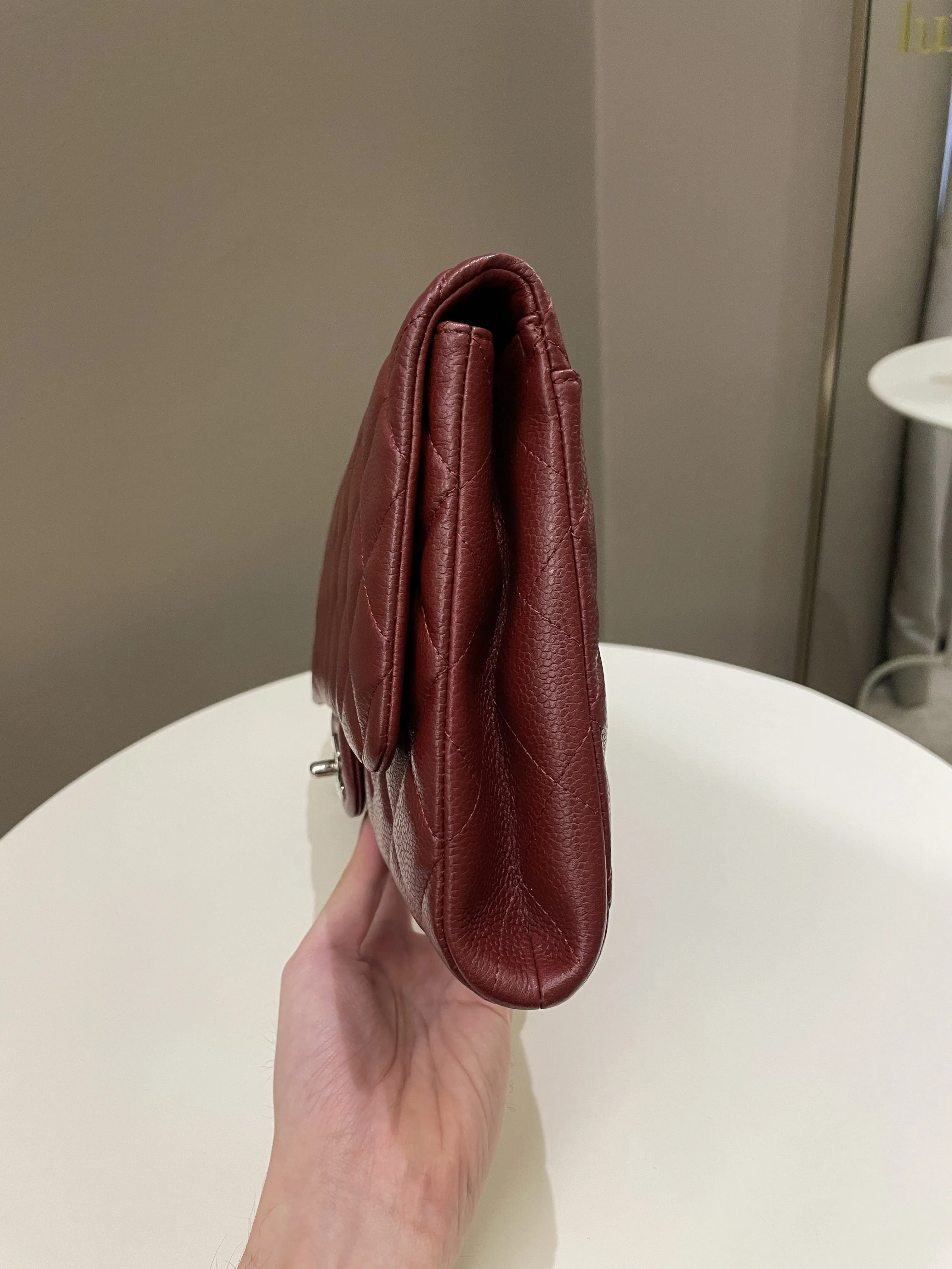 Chanel Quilted Timeless Flap Clutch Bag Burgundy Caviar