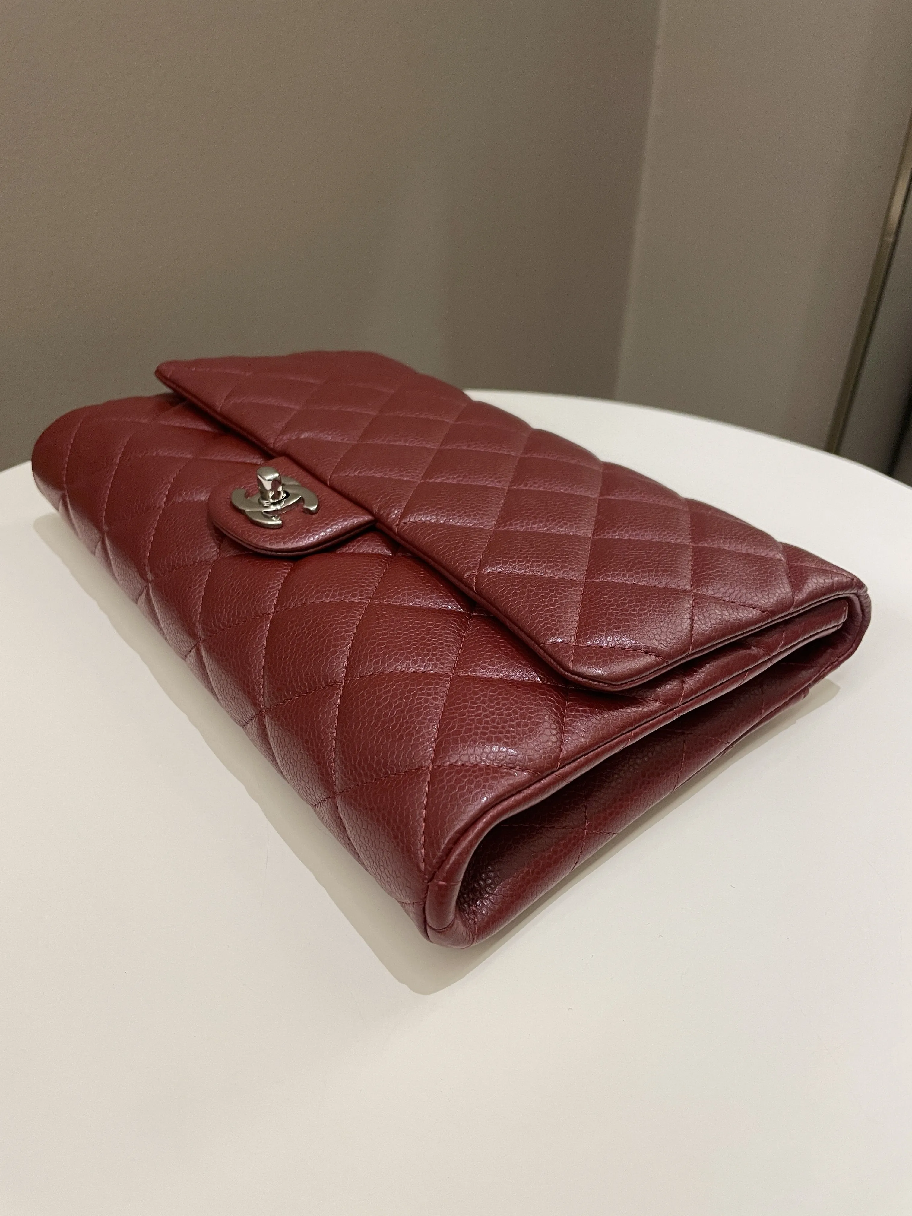 Chanel Quilted Timeless Flap Clutch Bag Burgundy Caviar