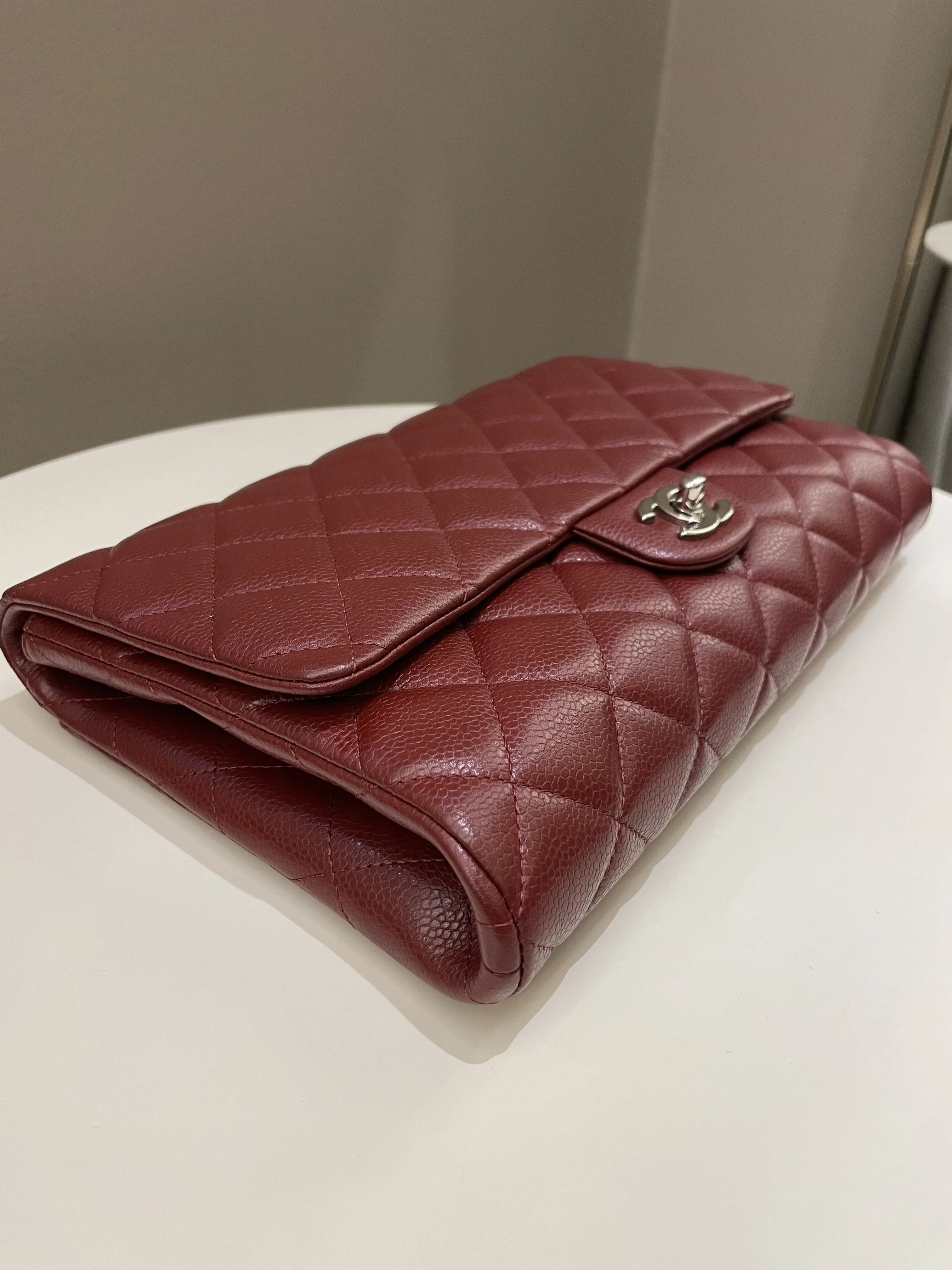 Chanel Quilted Timeless Flap Clutch Bag Burgundy Caviar