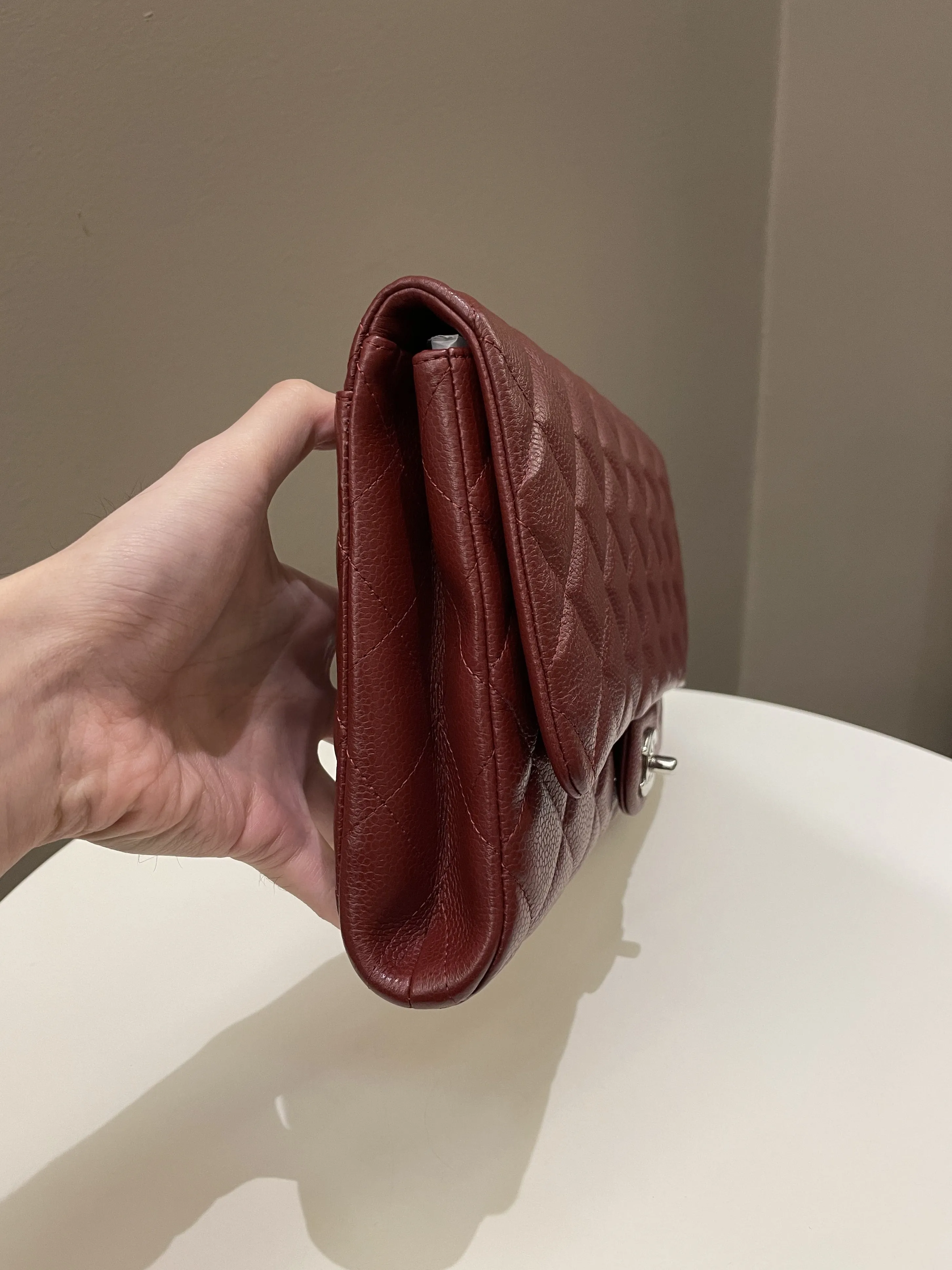 Chanel Quilted Timeless Flap Clutch Bag Burgundy Caviar