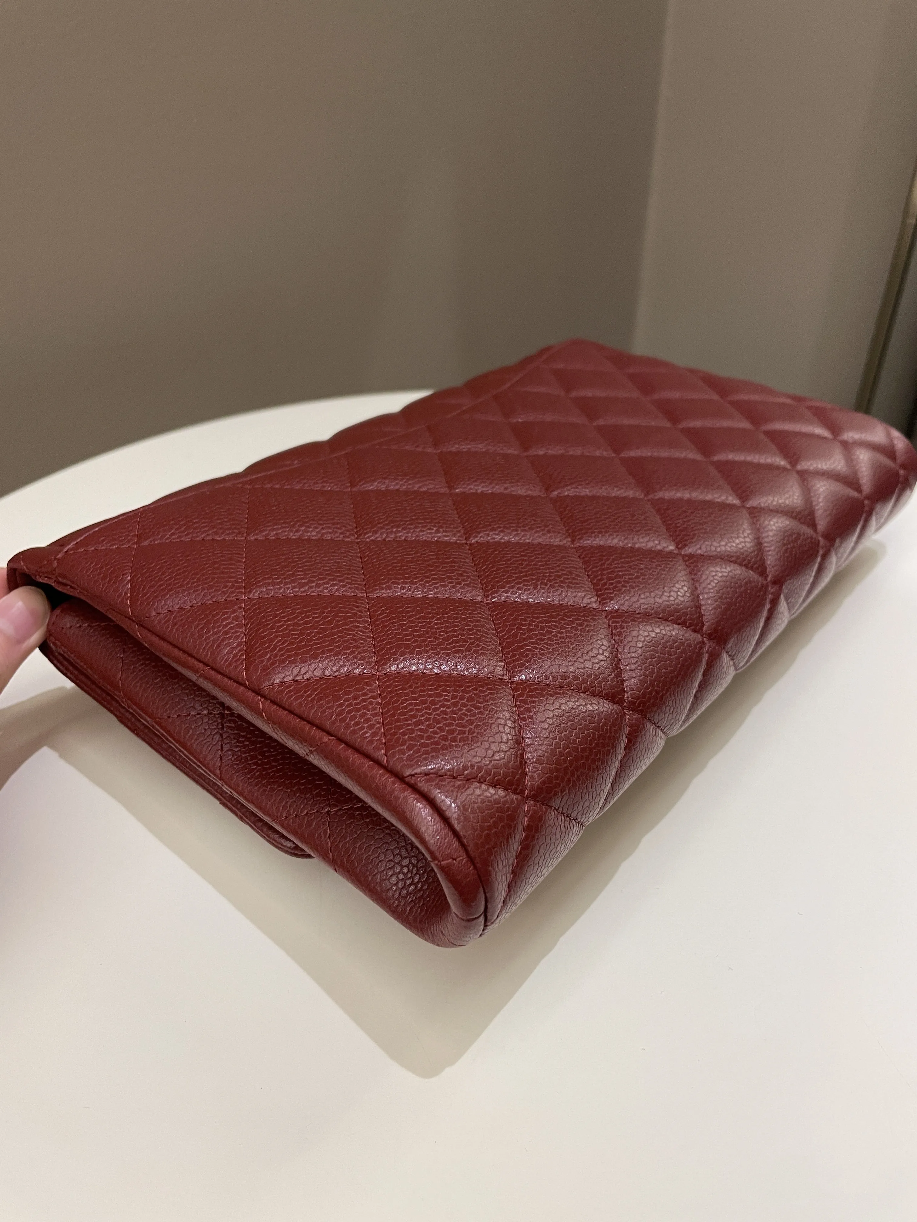 Chanel Quilted Timeless Flap Clutch Bag Burgundy Caviar