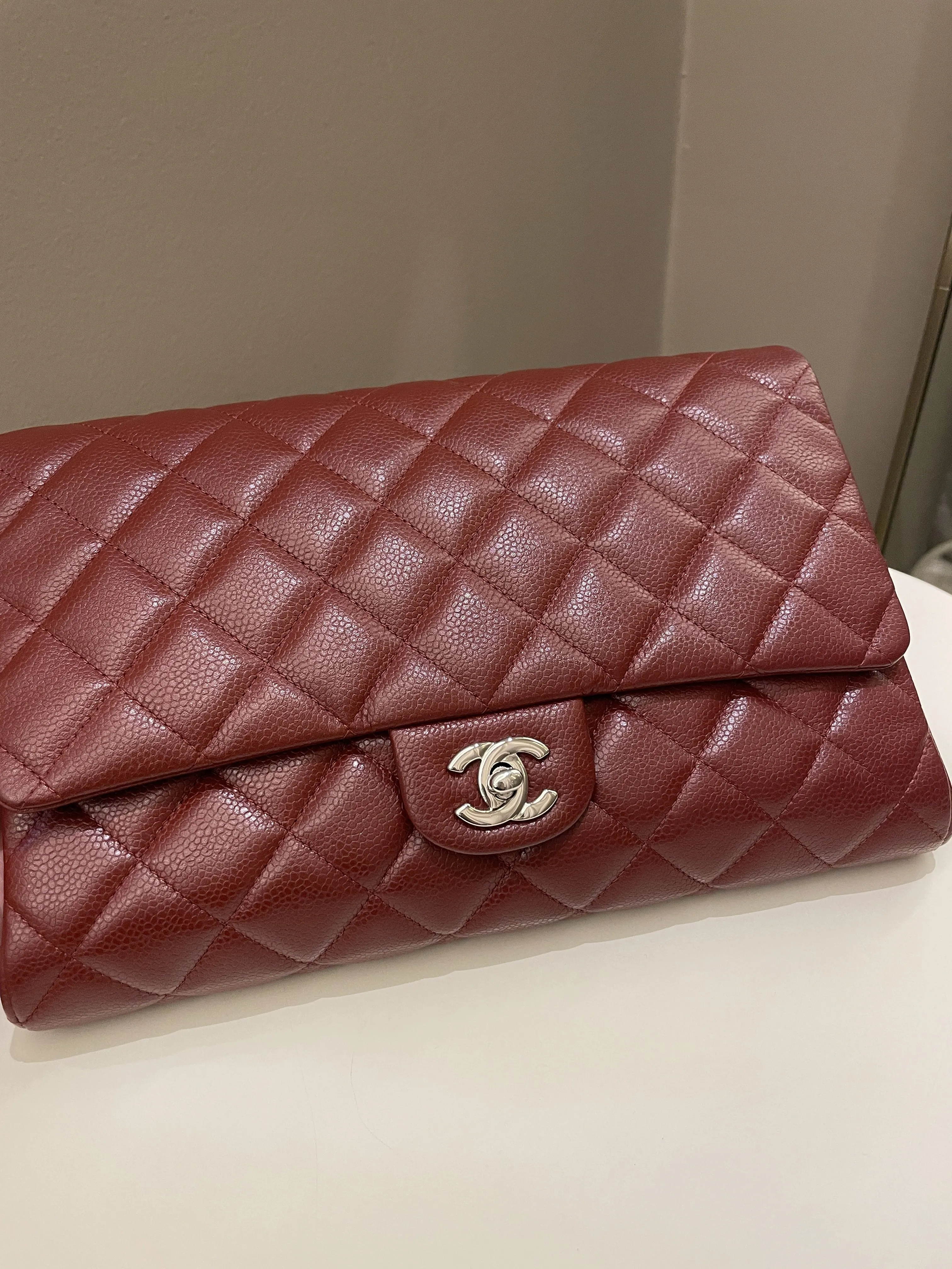 Chanel Quilted Timeless Flap Clutch Bag Burgundy Caviar