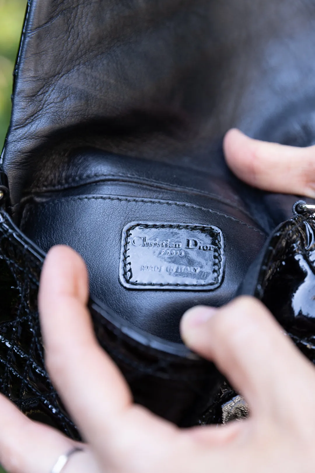 CHRISTIAN DIOR Cannage Clutch Patent Leather Black
