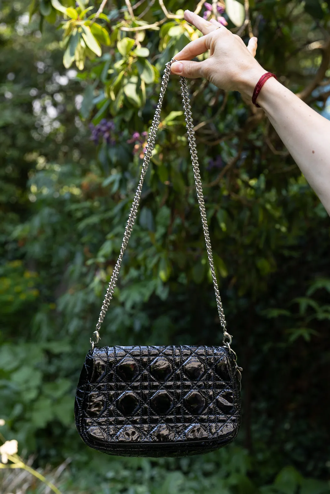 CHRISTIAN DIOR Cannage Clutch Patent Leather Black