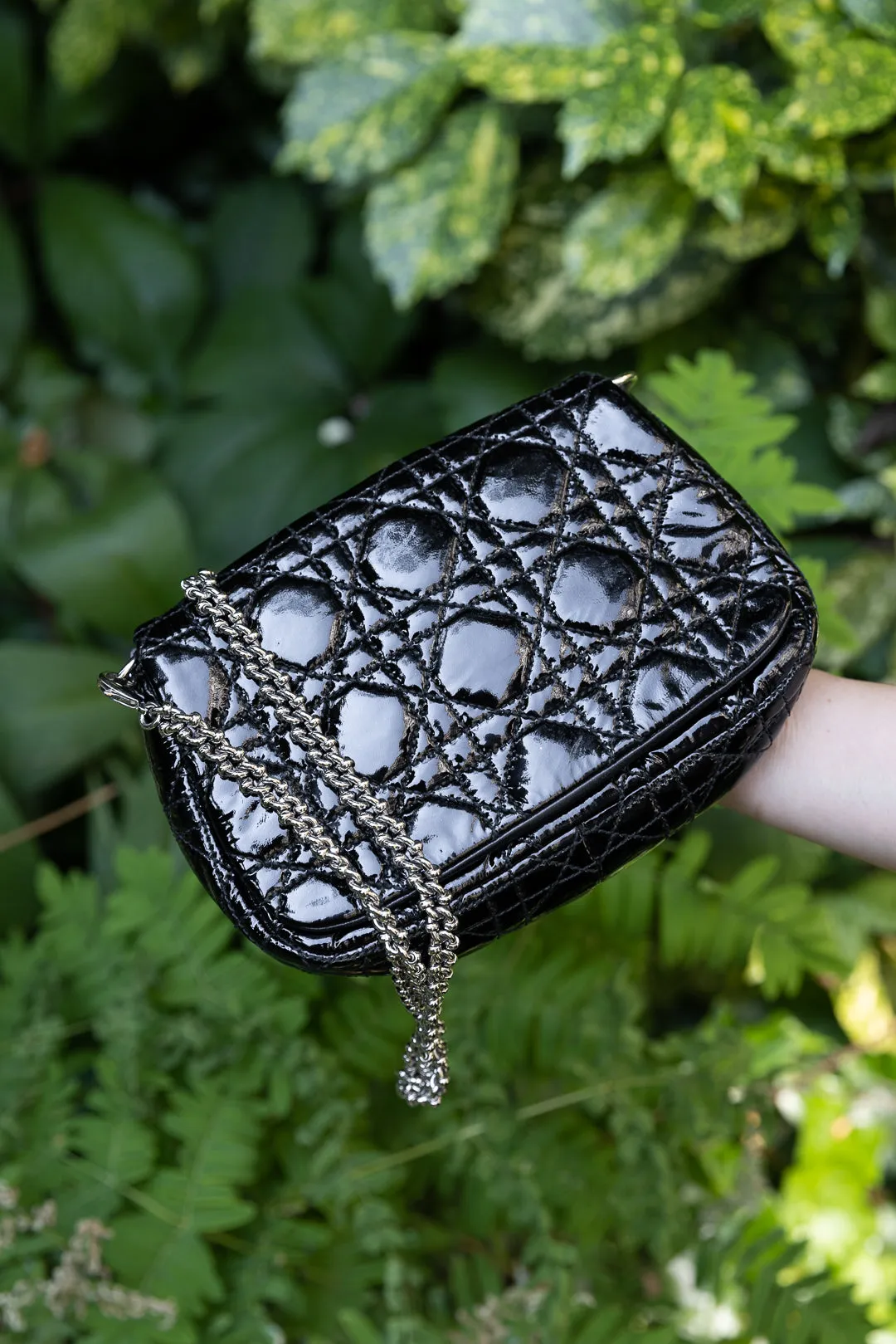CHRISTIAN DIOR Cannage Clutch Patent Leather Black
