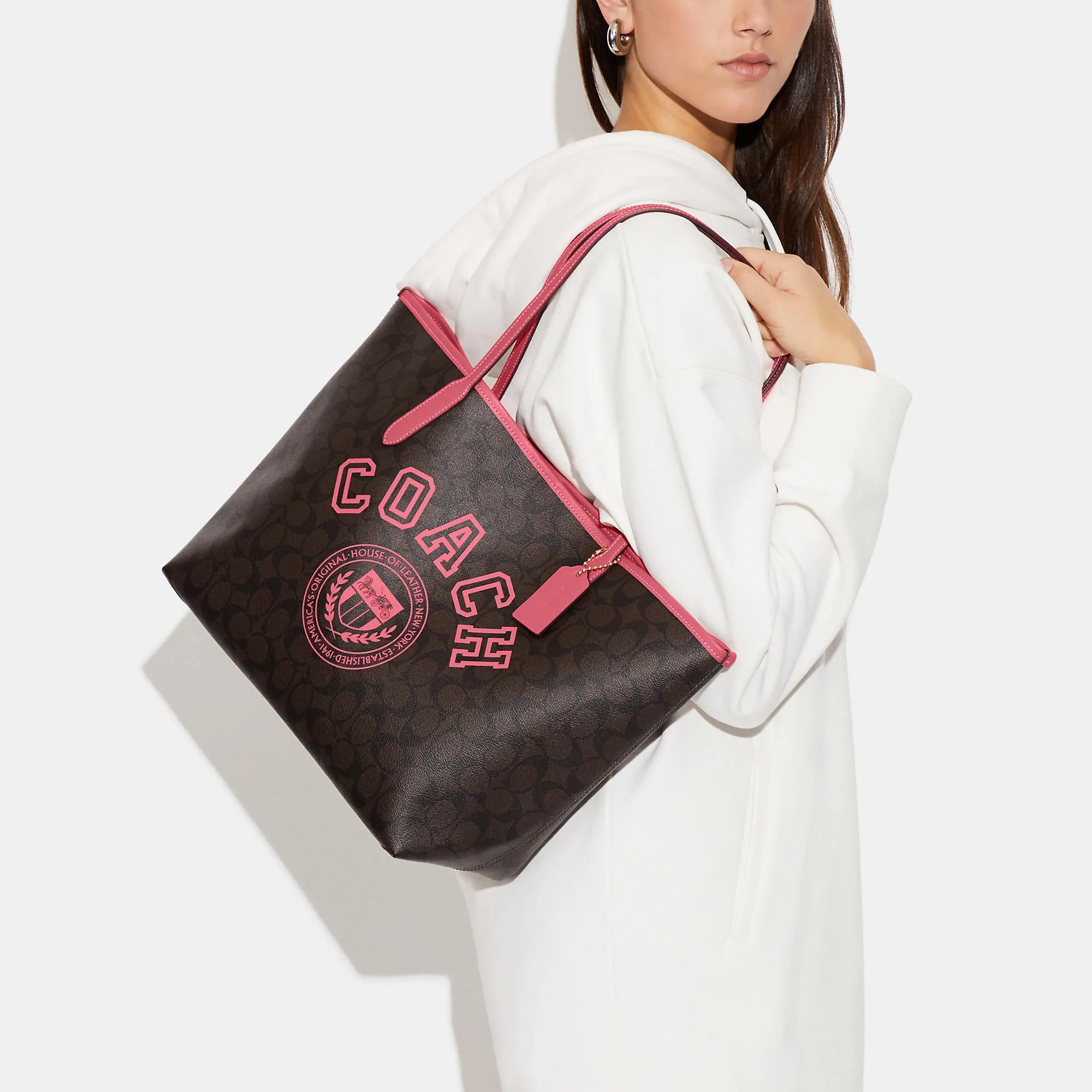 Coach Outlet City Tote In Signature Canvas With Varsity Motif