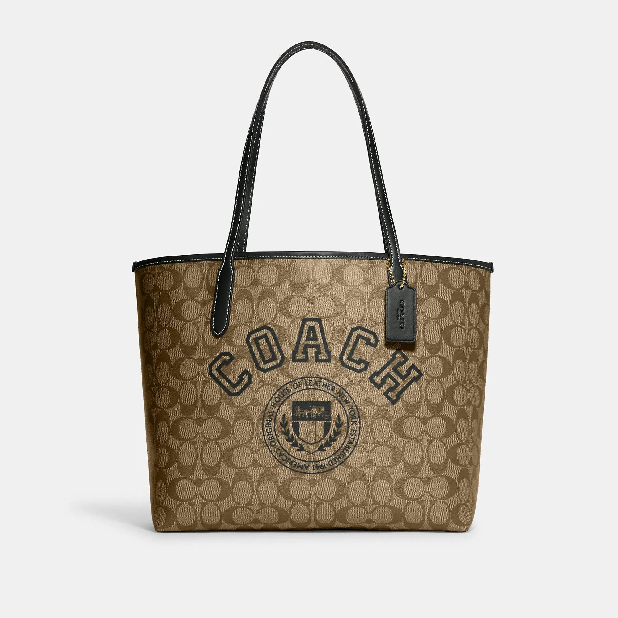 Coach Outlet City Tote In Signature Canvas With Varsity Motif