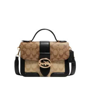 C.O.A.C.H. Small Georgie Top Handle In Blocked Signature Canvas Bag