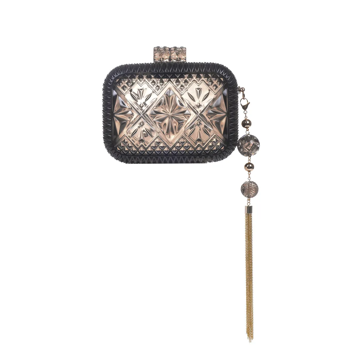 Douglaspoon Hand Carved Clutch Bag Dark Grey With Gold Tone