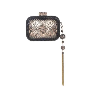 Douglaspoon Hand Carved Clutch Bag Dark Grey With Gold Tone