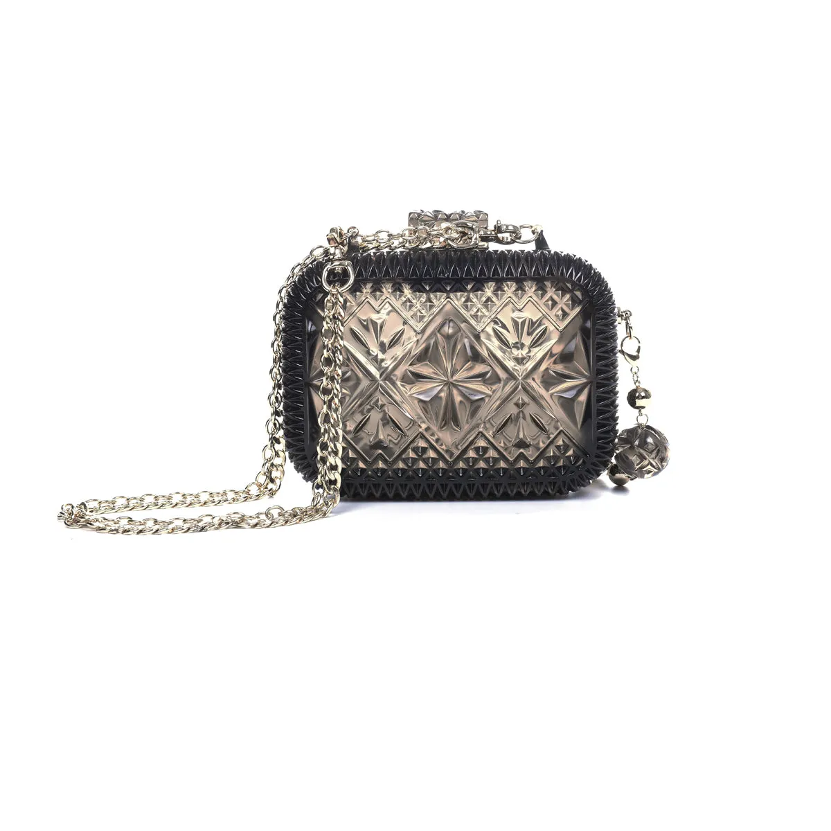Douglaspoon Hand Carved Clutch Bag Dark Grey With Gold Tone