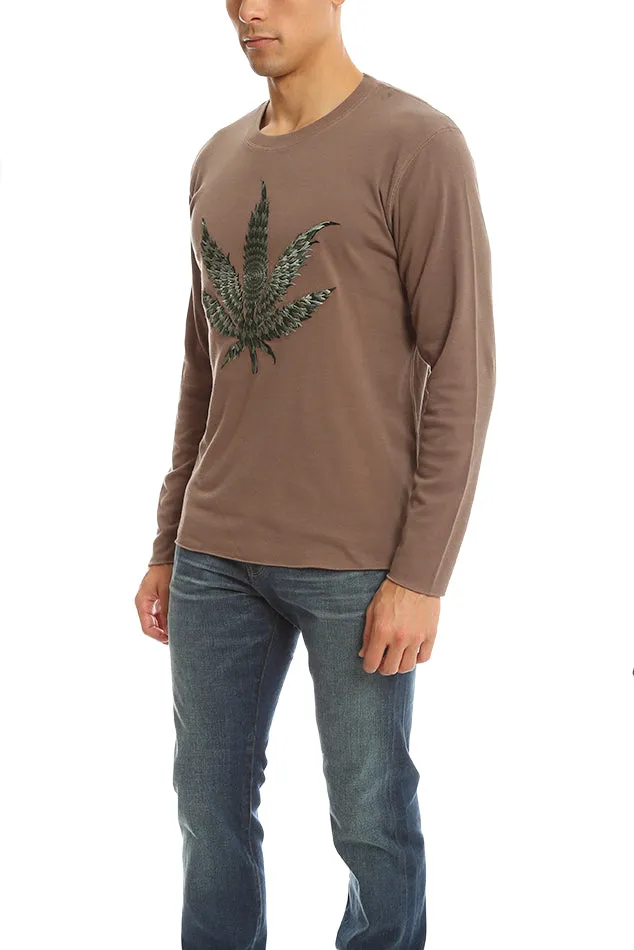 Embroidered Leaf Tee Brown