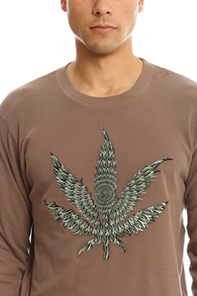 Embroidered Leaf Tee Brown