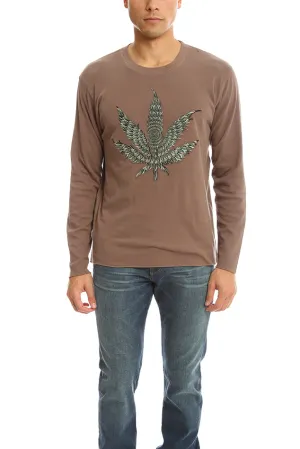 Embroidered Leaf Tee Brown