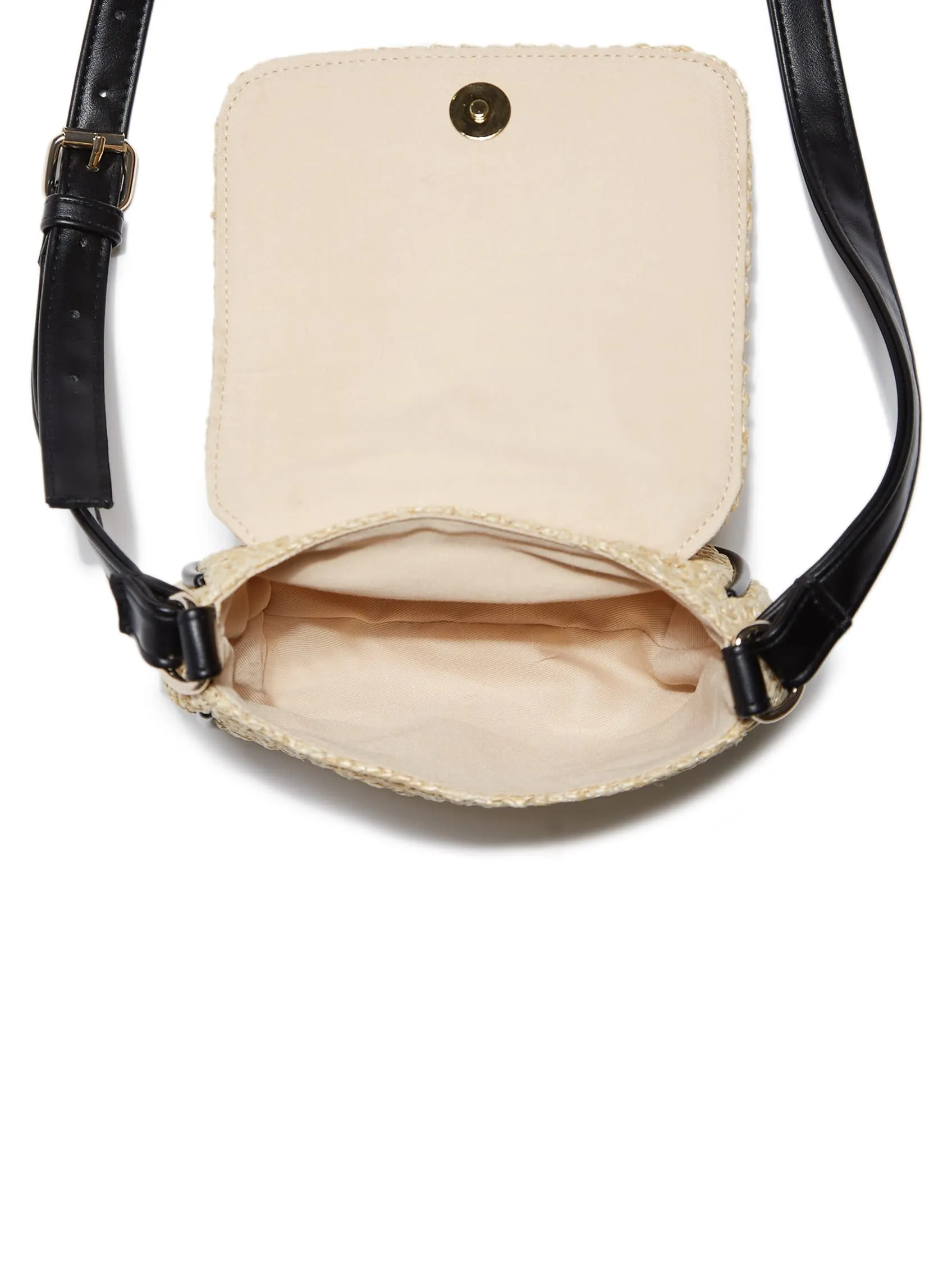 Embroidered Logo Woven Straw Crossbody