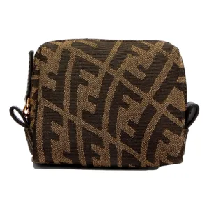 Fendi FF Vertigo Brown Canvas Small Travel Beauty Pouch Clutch Bag