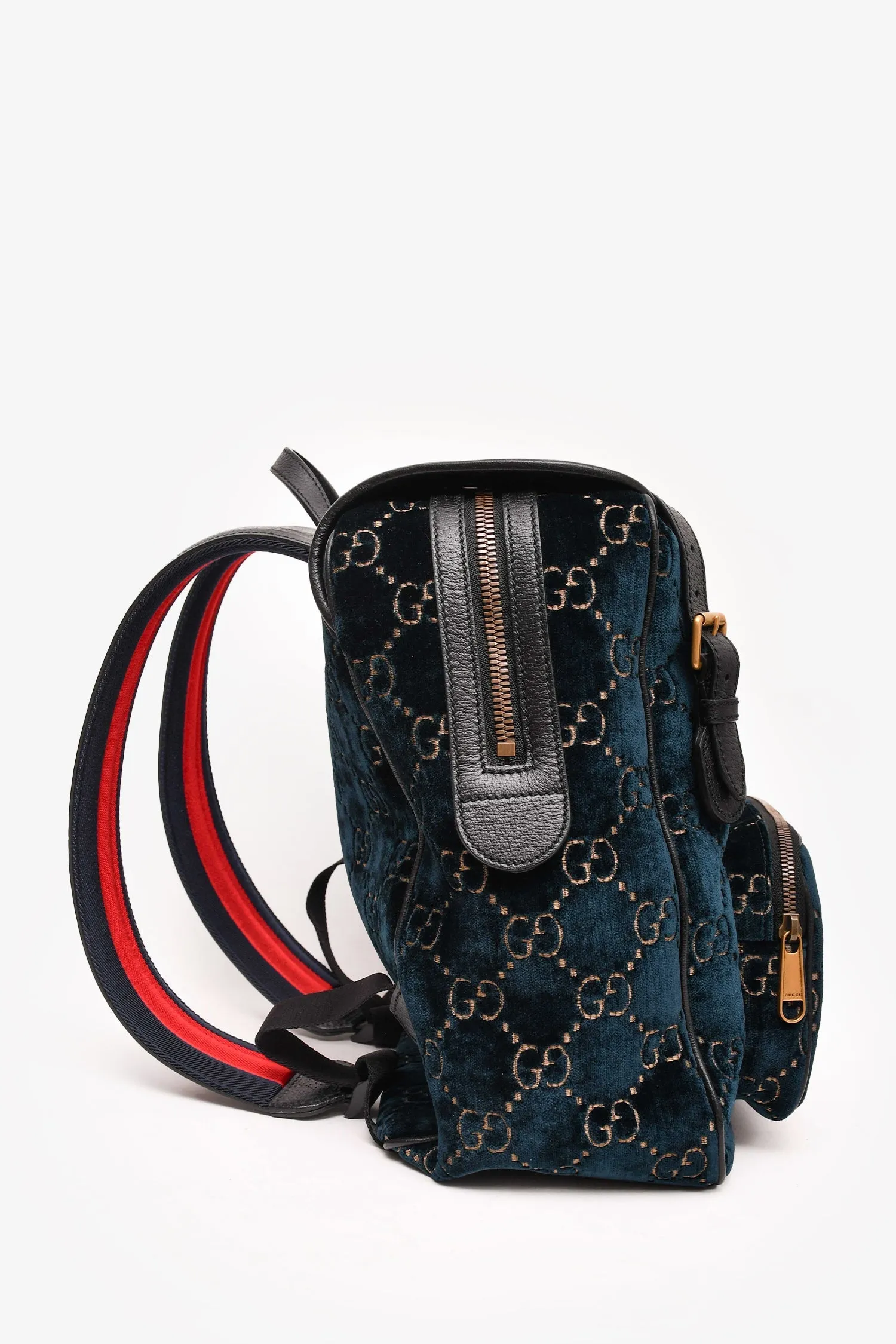 Gucci Navy Velvet/Gold Velvet Lady Web Backpack