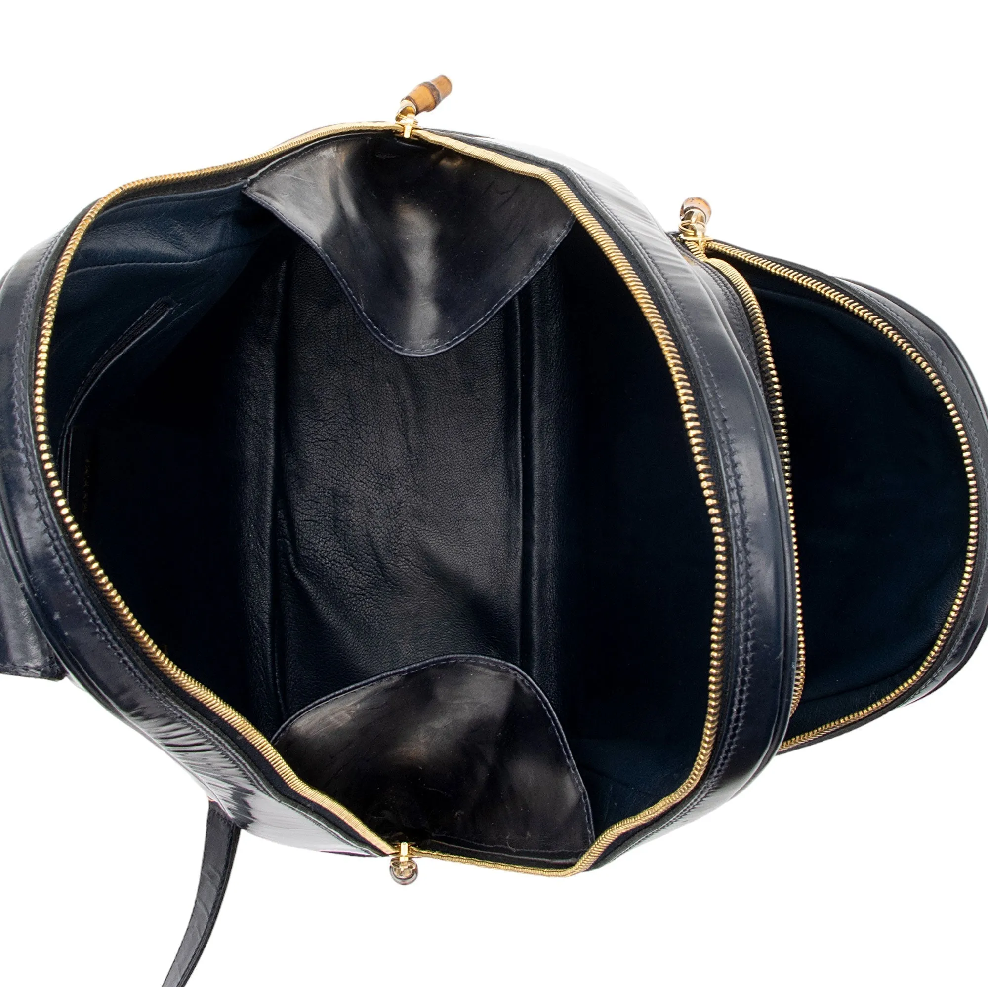 Gucci Vintage Patent Leather Bamboo Sling Backpack (SHF-dSK8BK)